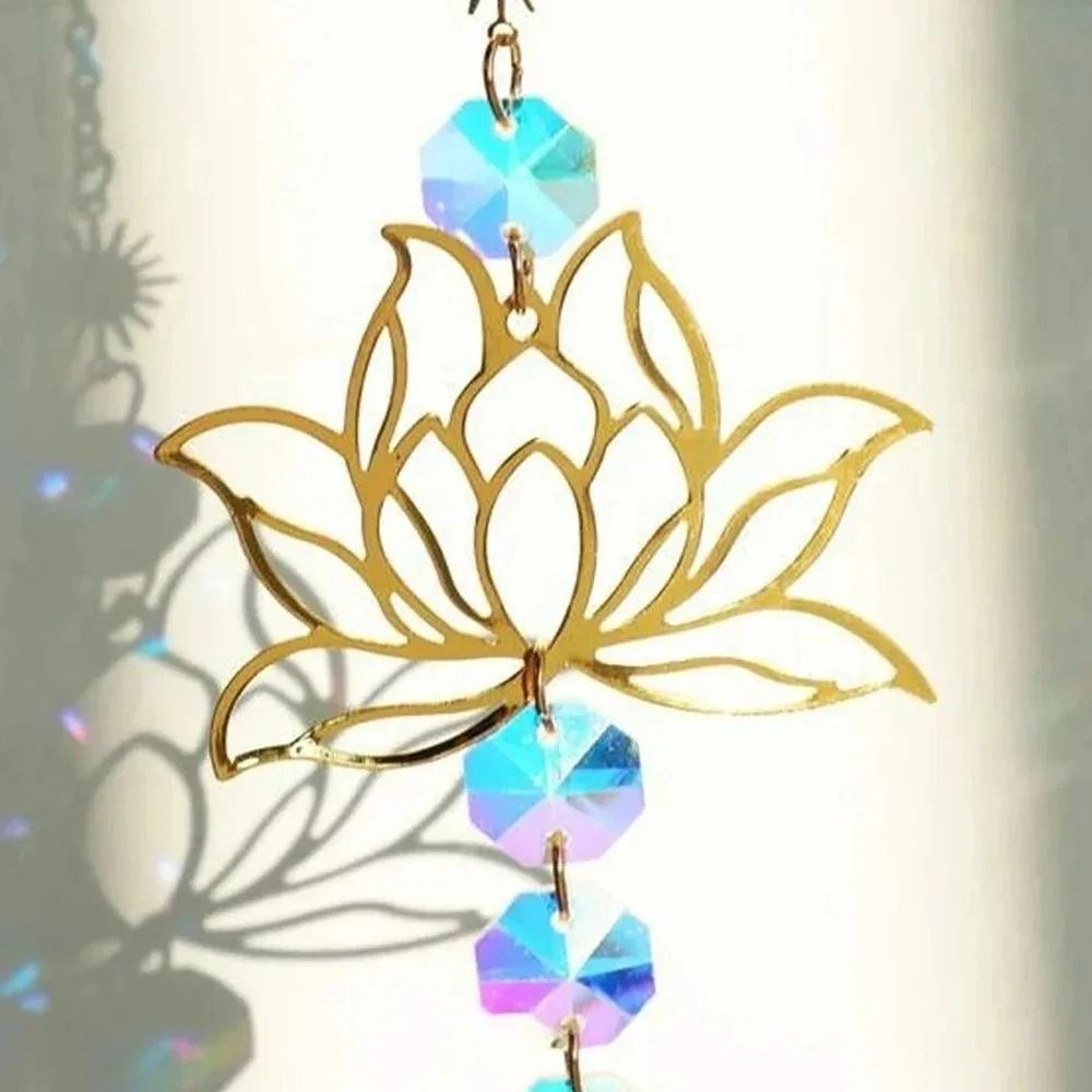 Lotus Crystal Suncatcher Pendant  Handmade Metal  Prism Wind Chime Charm 2