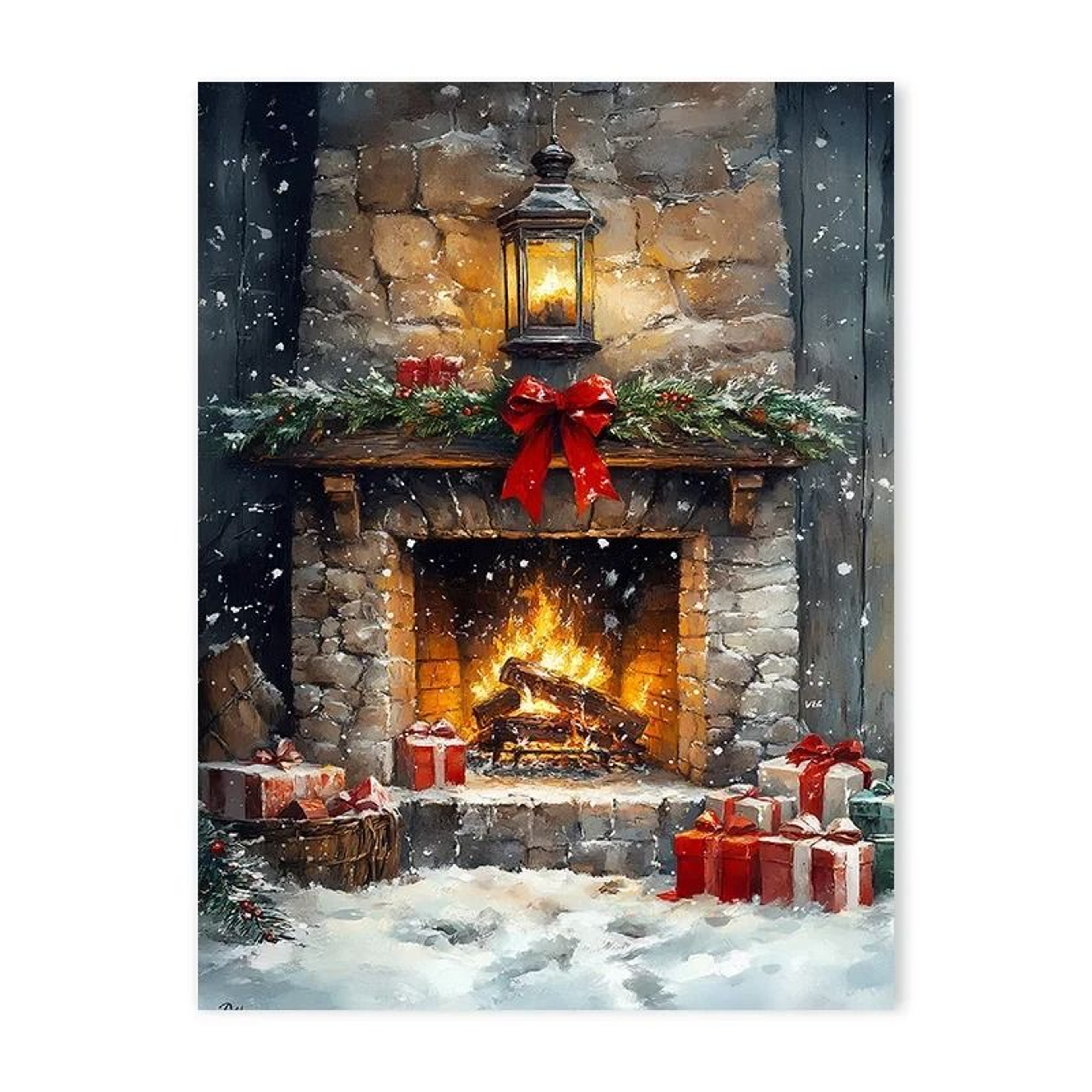 Vintage Red Truck  Winter Snow Canvas Art  Nordic Reindeer  Fireplace Holiday Decor 11