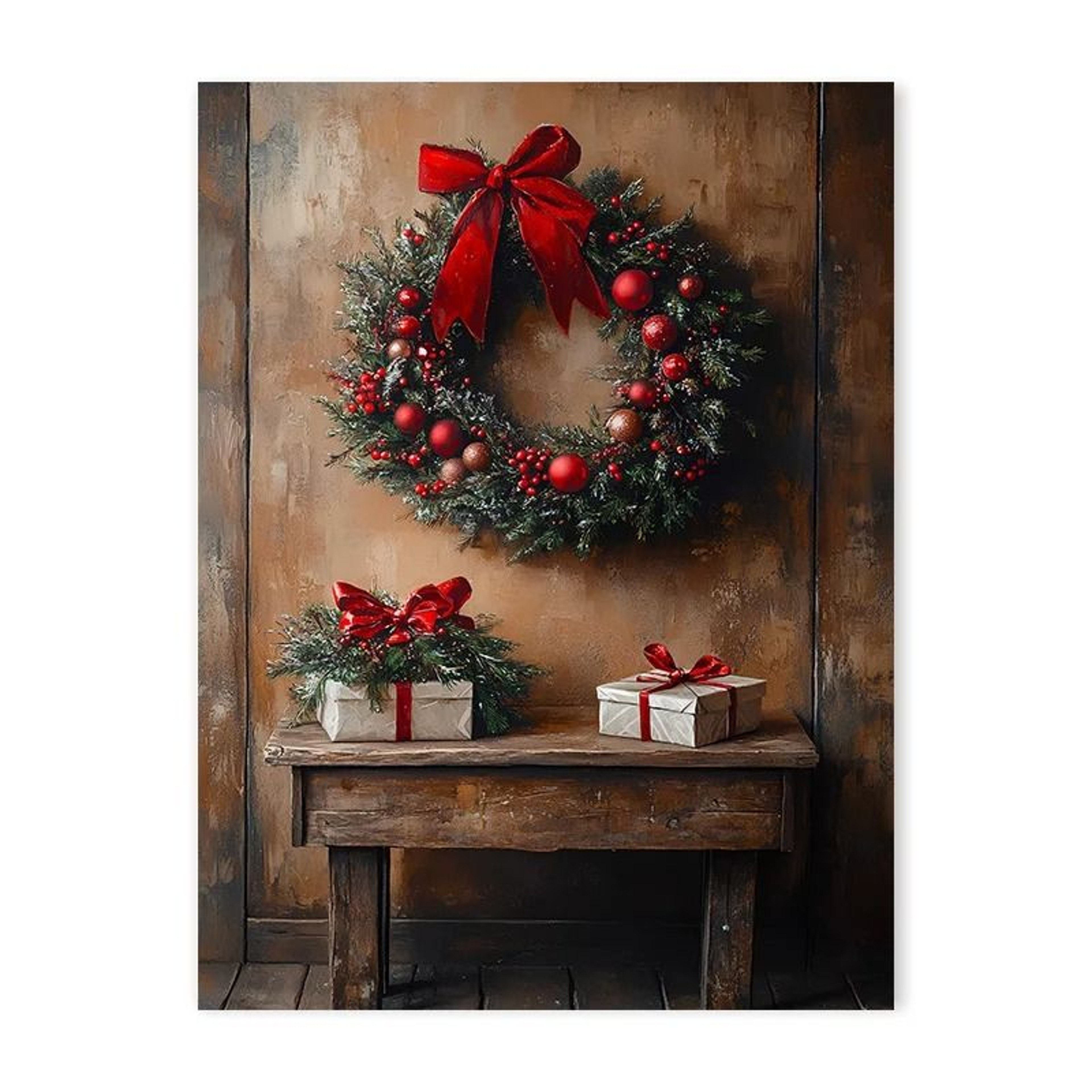 Vintage Red Truck  Winter Snow Canvas Art  Nordic Reindeer  Fireplace Holiday Decor 6