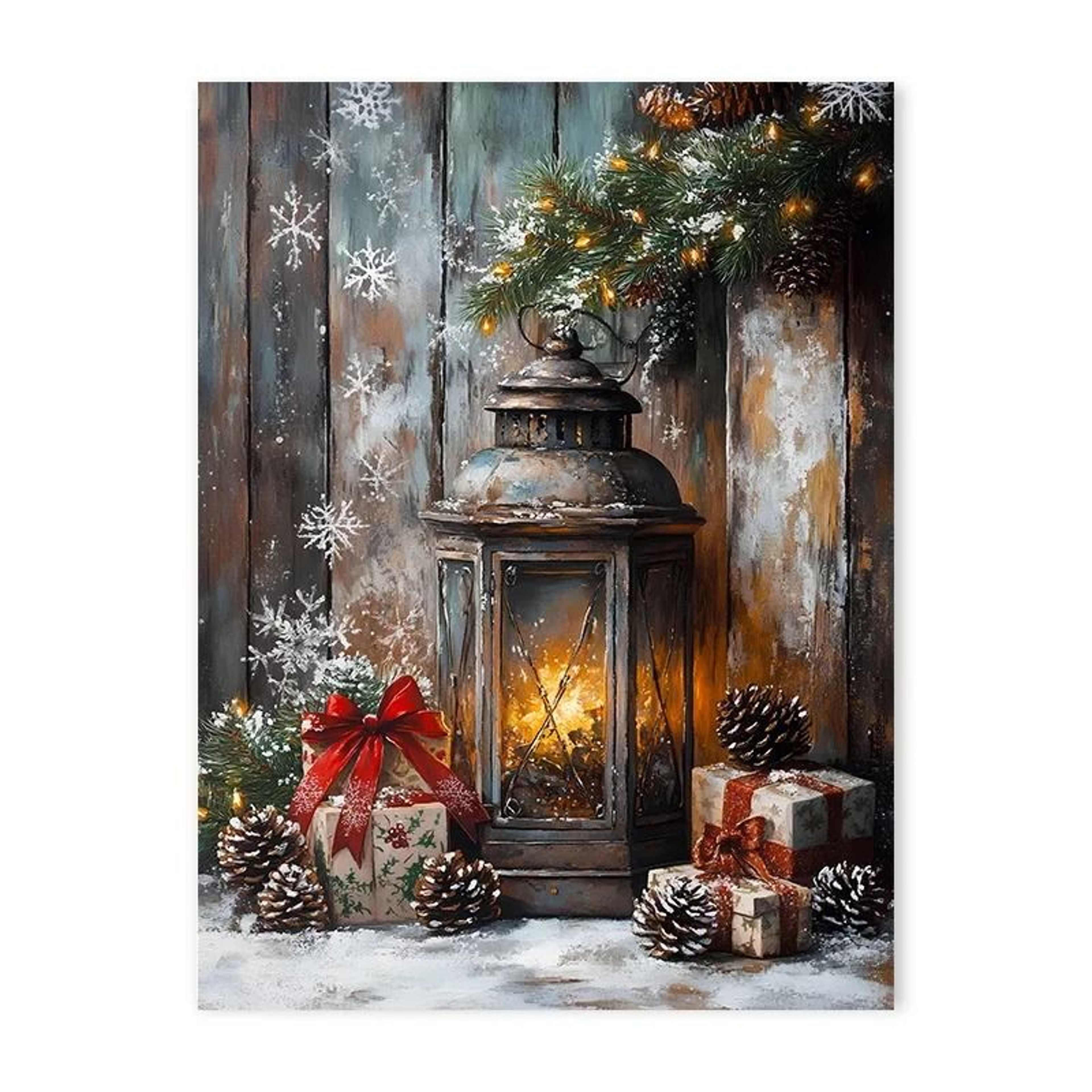 Vintage Red Truck  Winter Snow Canvas Art  Nordic Reindeer  Fireplace Holiday Decor 7
