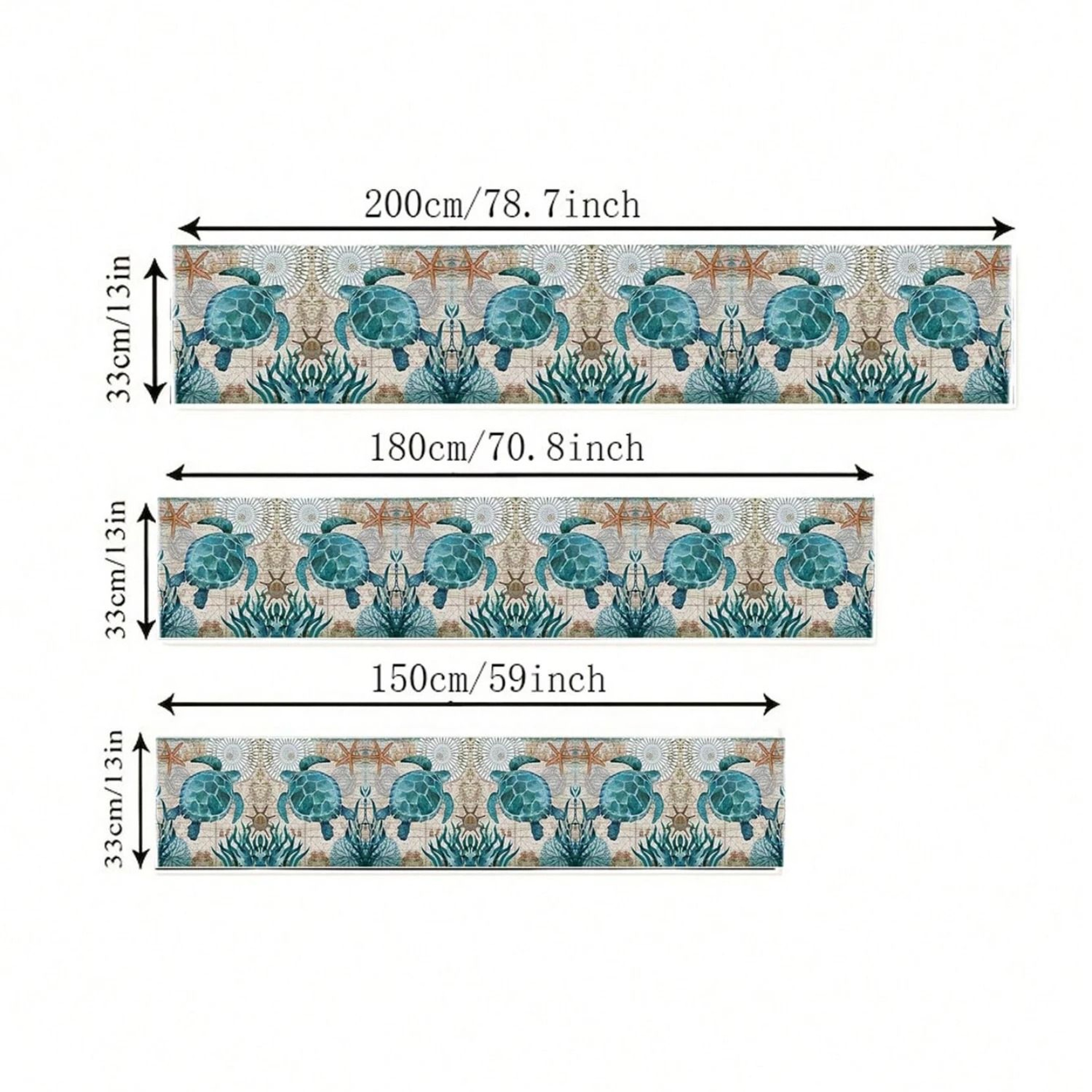 Nautical Sea Turtle  Starfish Table Runner  Coastal Linen Dresser Scarf  Farmhouse Decor 1