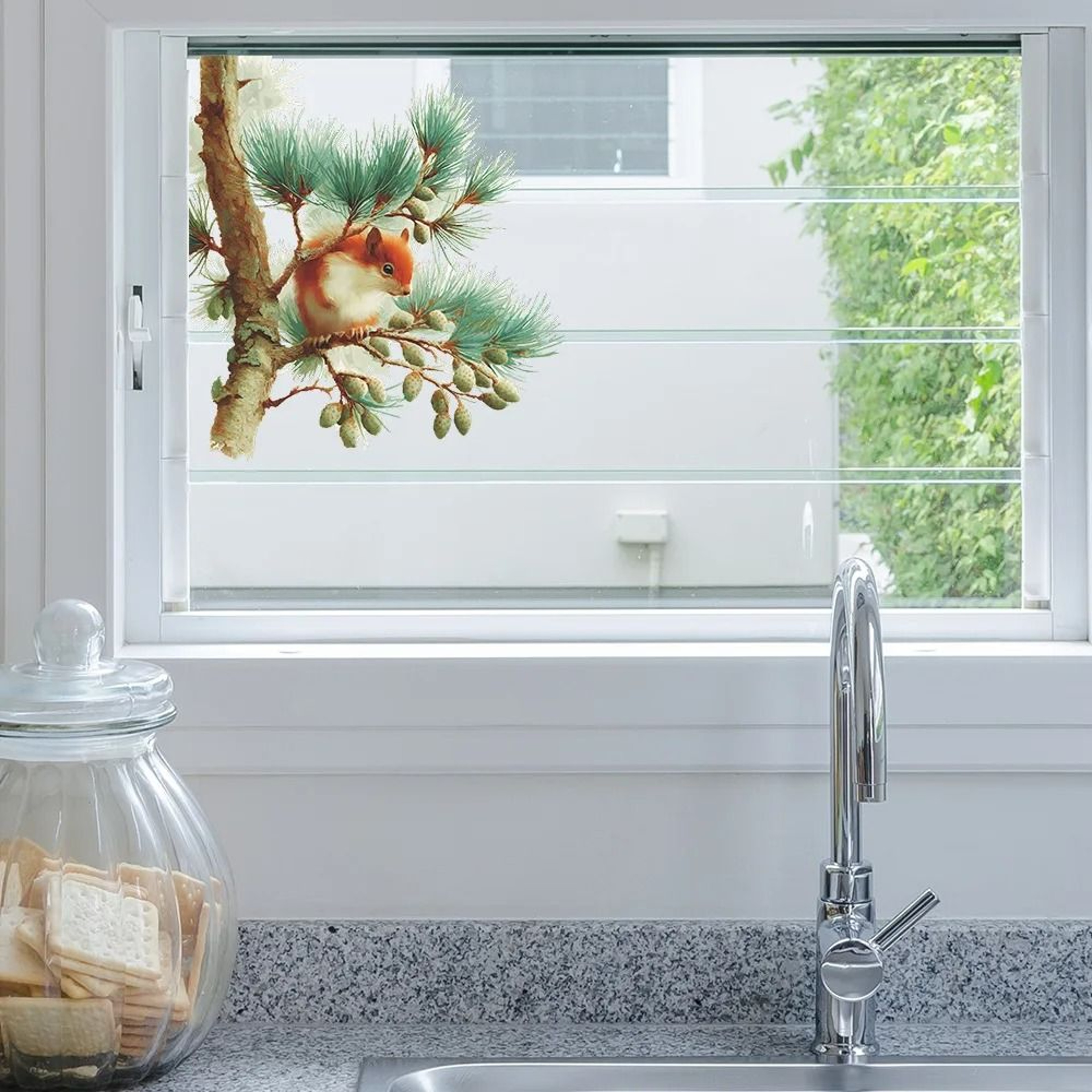 Squirrels Collecting Food Wall Sticker  Whimsical Forest Mural For Bedroom  Windows 4