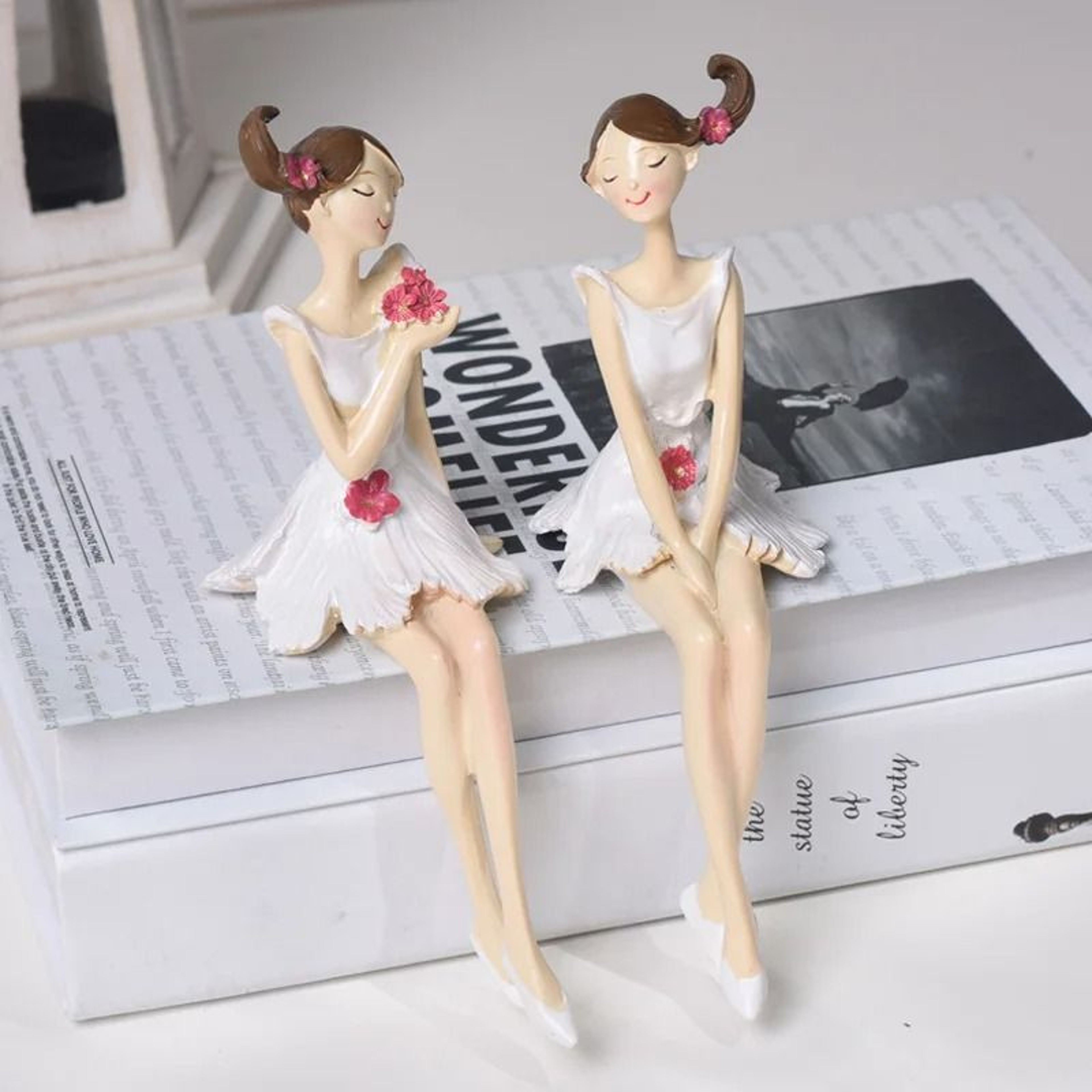 Modern Angel Fairy Figurine Set  2Piece Resin Craft Sculptures For Nordic Home  Wedding Decor 6