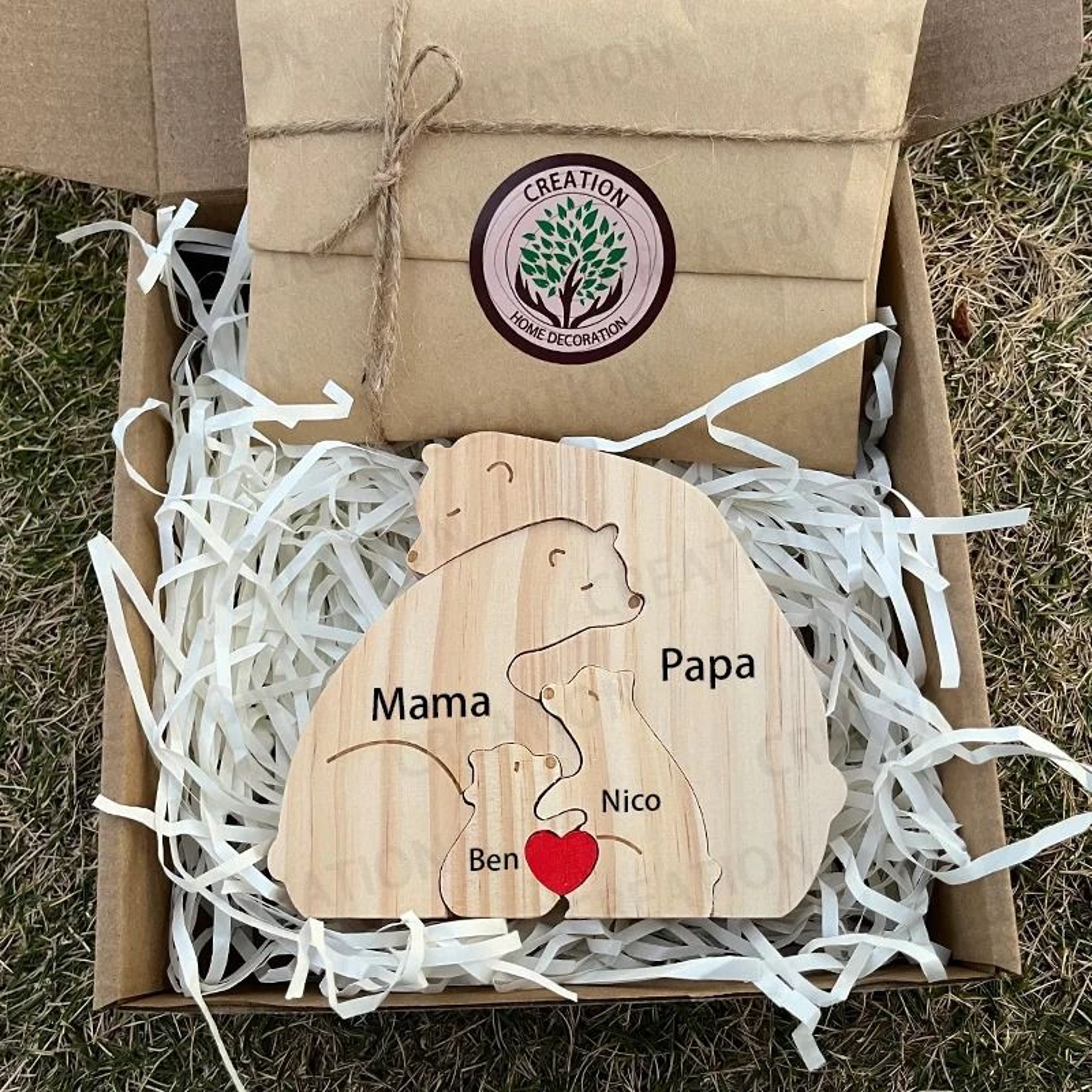 Custom HandCarved Bear Family Puzzle  Personalized Wooden Art Ornament  FathersMothers Day Keepsake 5