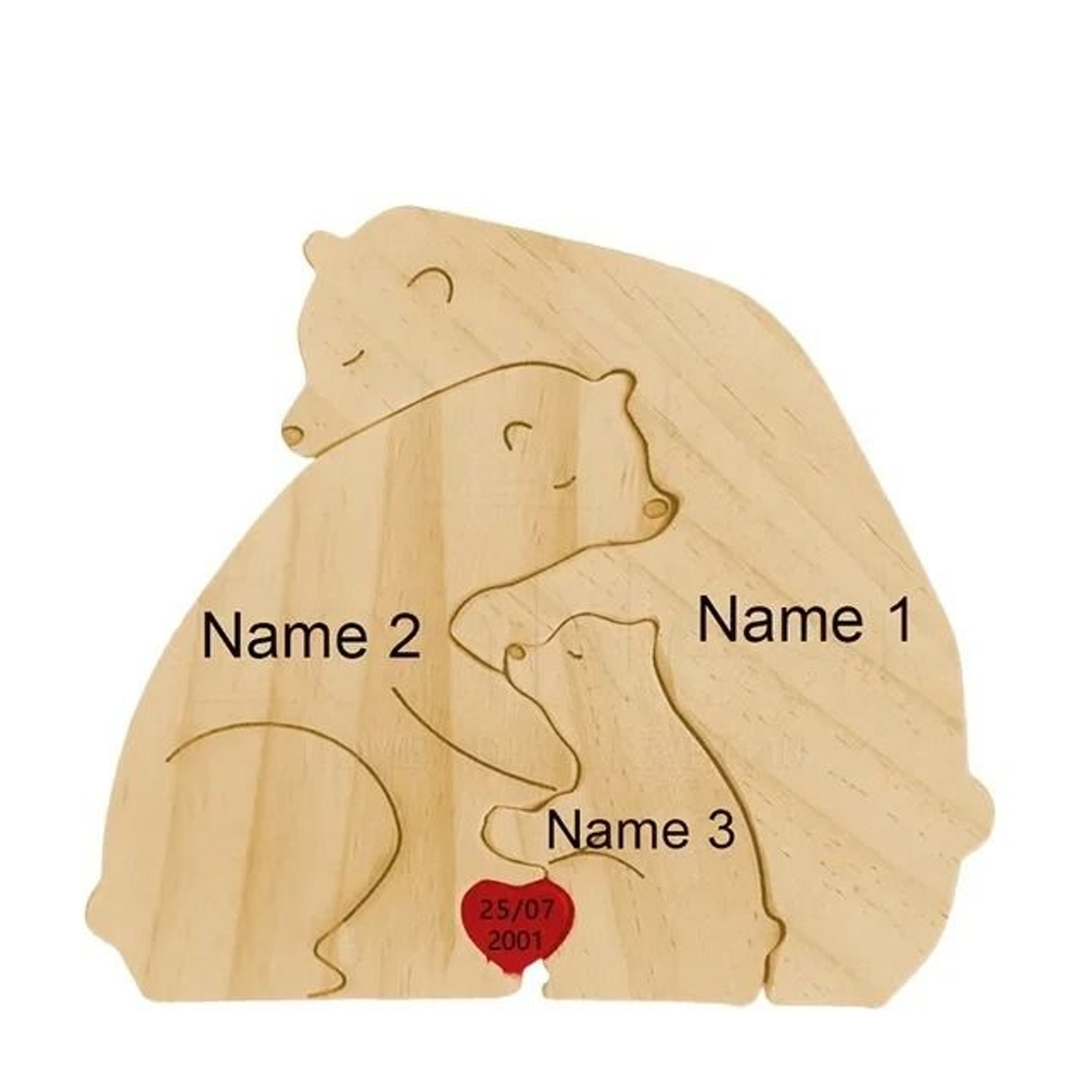 Custom HandCarved Bear Family Puzzle  Personalized Wooden Art Ornament  FathersMothers Day Keepsake 7