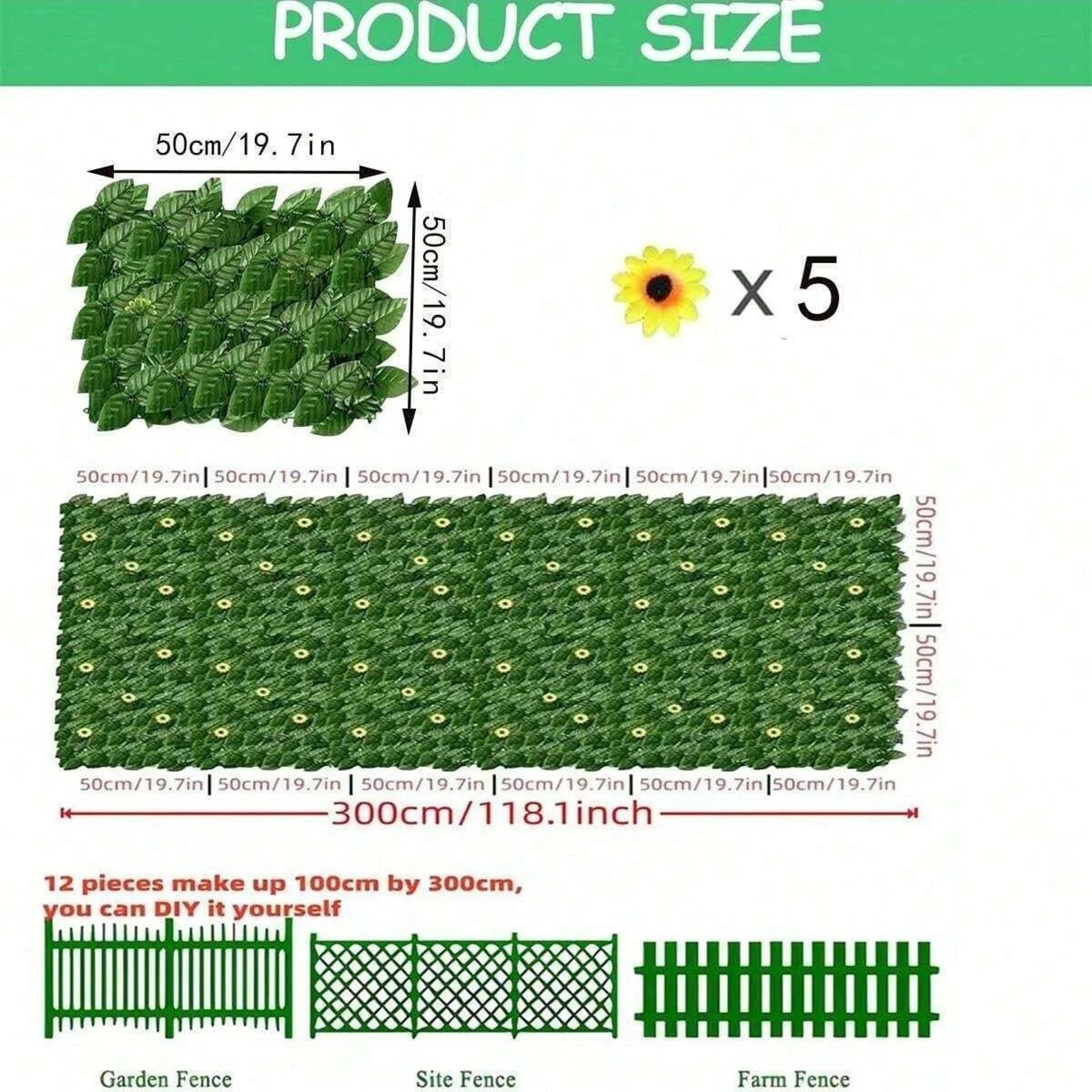 SunKissed Ivy Privacy Fence Screen  1m X 3m Sunflower  Faux Grass Wall Panel For Outdoor Balcony  G 5
