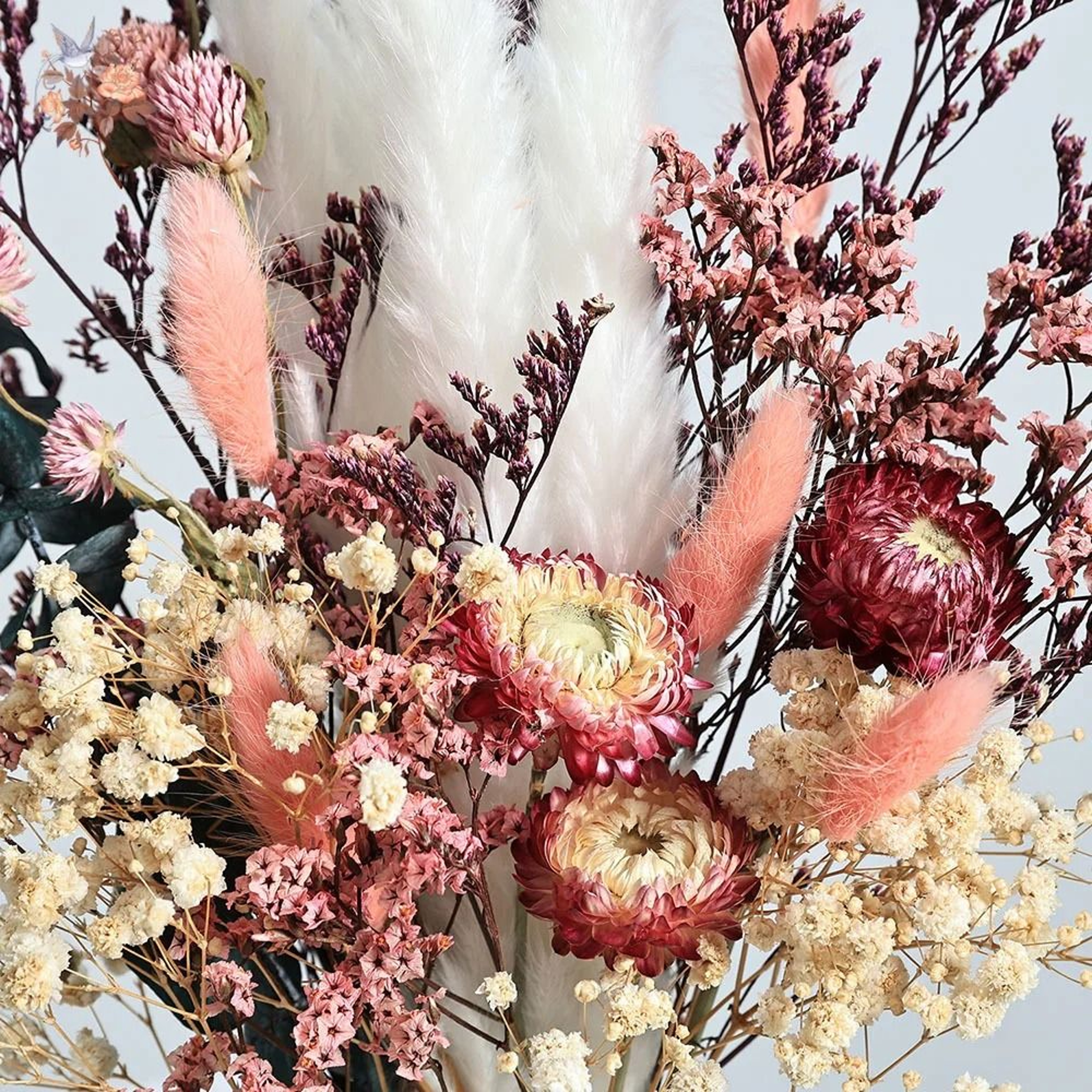 Preserved Helichrysum  Eucalyptus Bouquet  Colorful Boho Floral Centerpiece With Pampas Grass For W 3