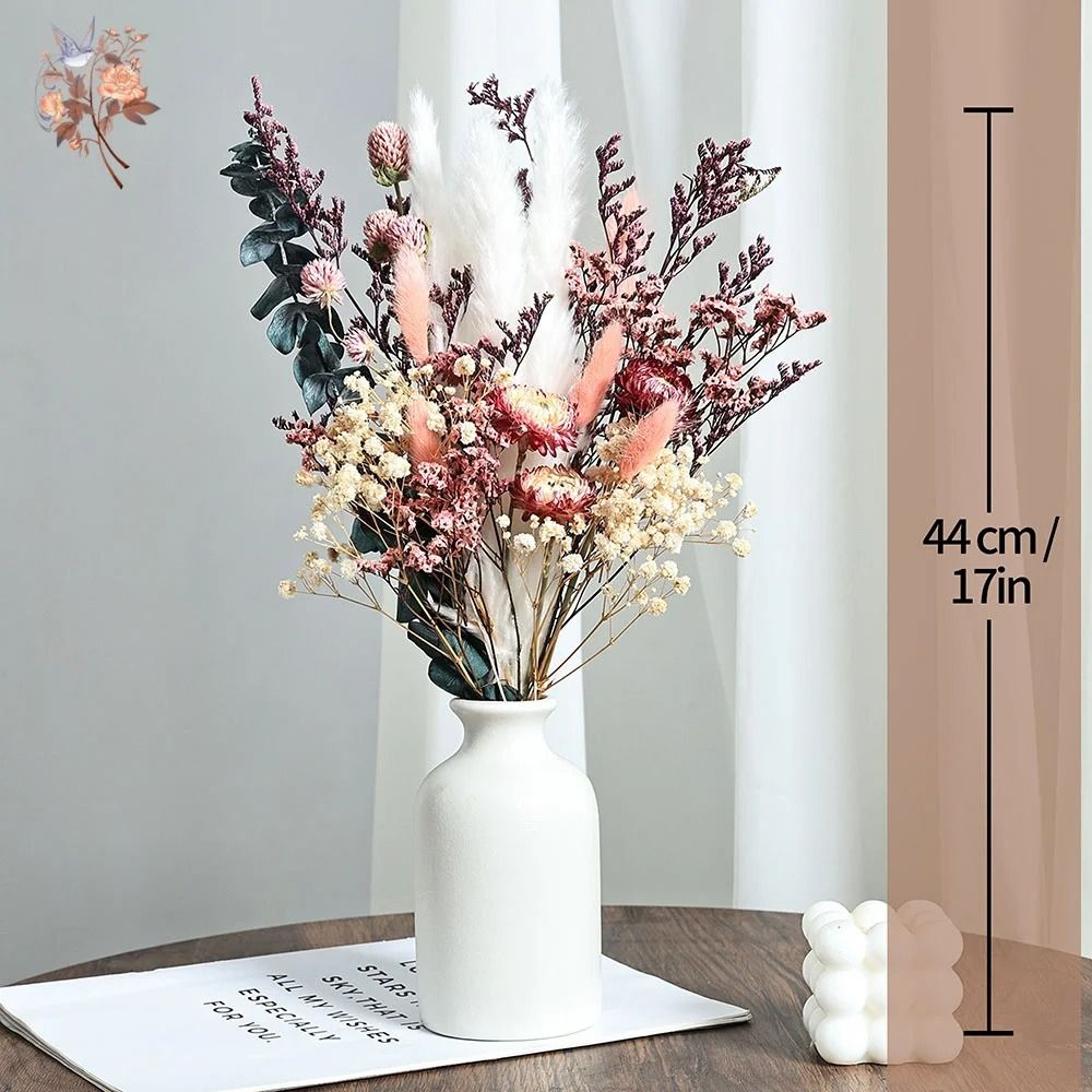 Preserved Helichrysum  Eucalyptus Bouquet  Colorful Boho Floral Centerpiece With Pampas Grass For W 4