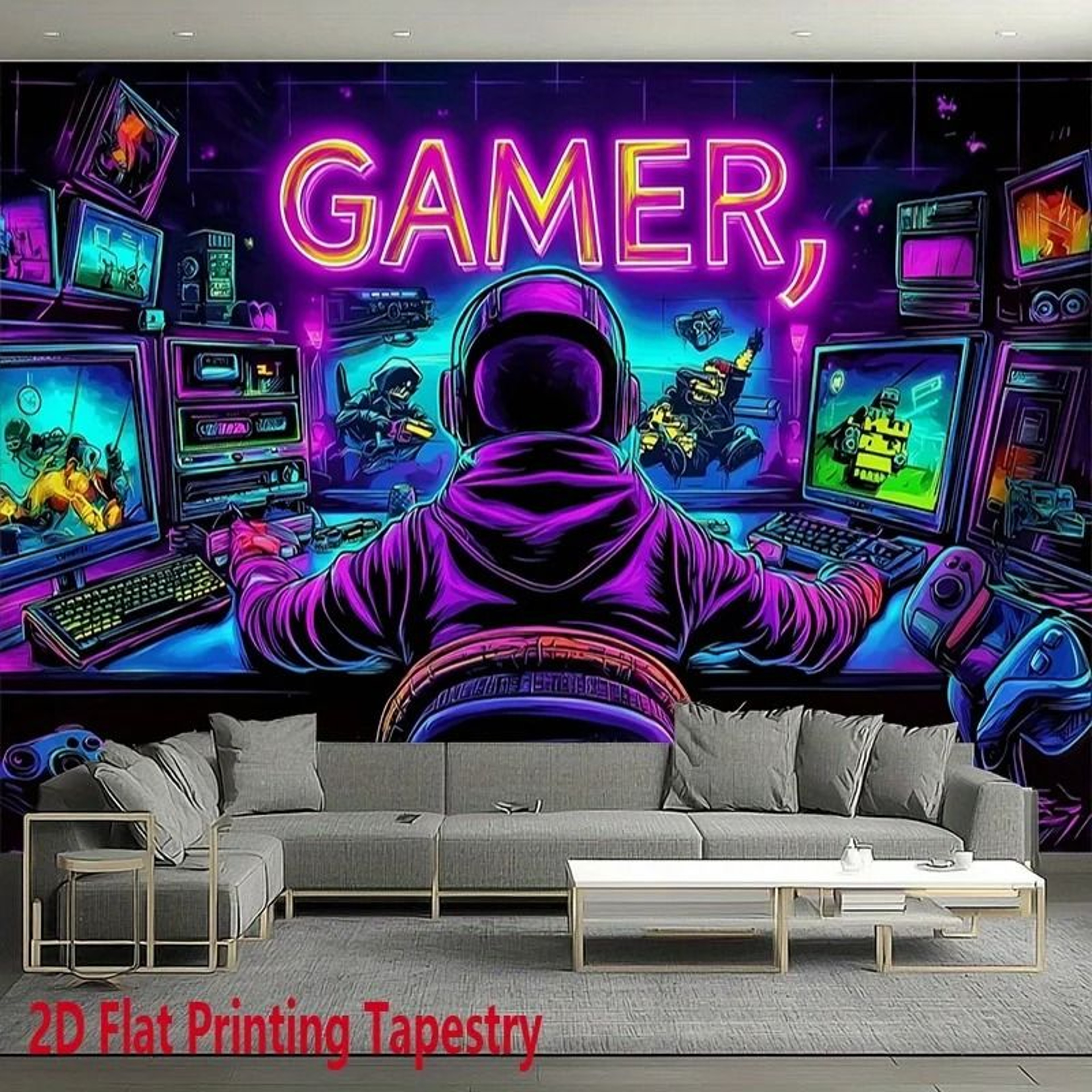 VIKAMA GAMER Fluorescent Wall Tapestry  Neon ESports Room Decor  Cyberpunk Background For Gaming  P 1