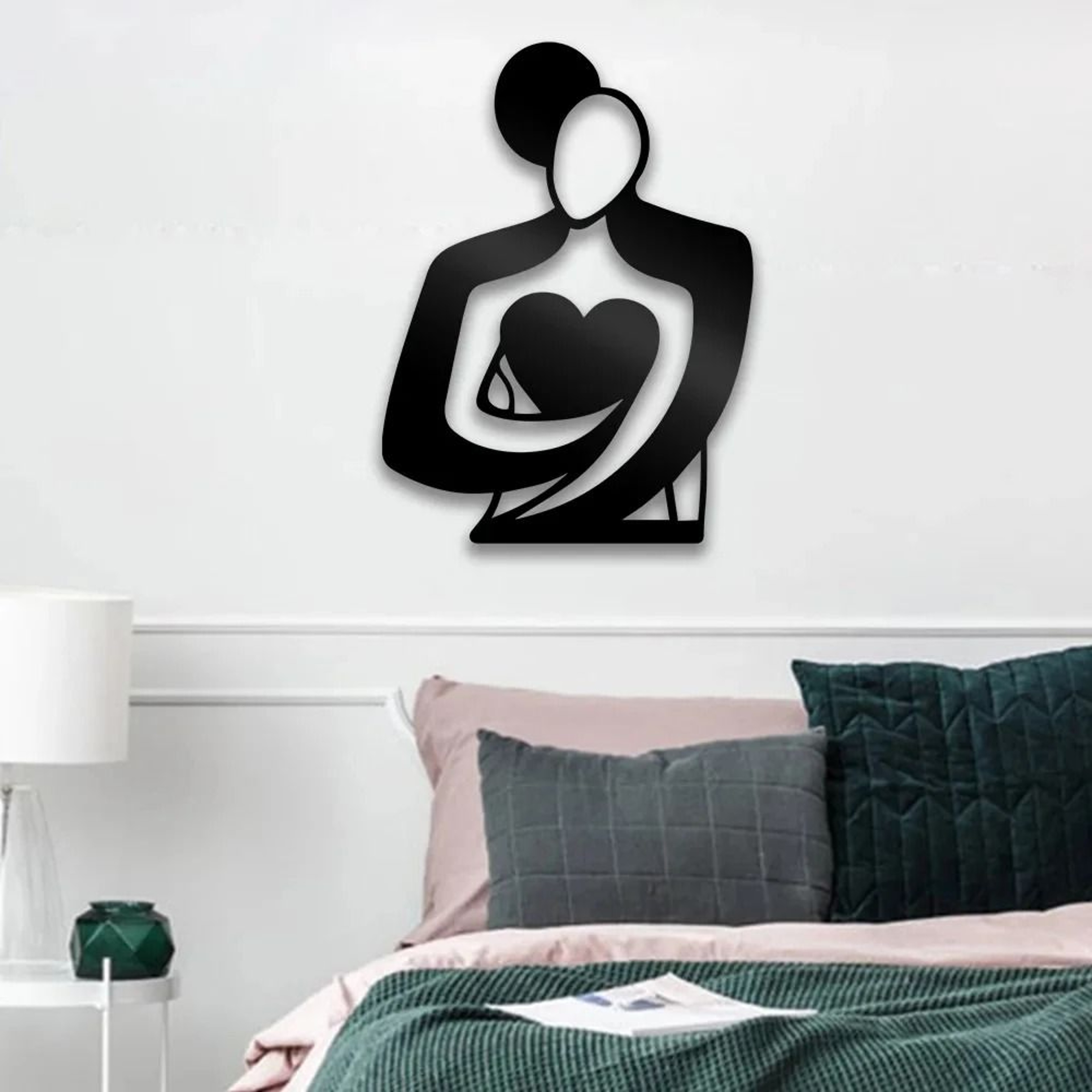 Embrace Love Metal Wall Decor  Modern Aesthetic Hanging Sign  Large 42cm Geometric Line Art For Bed 3