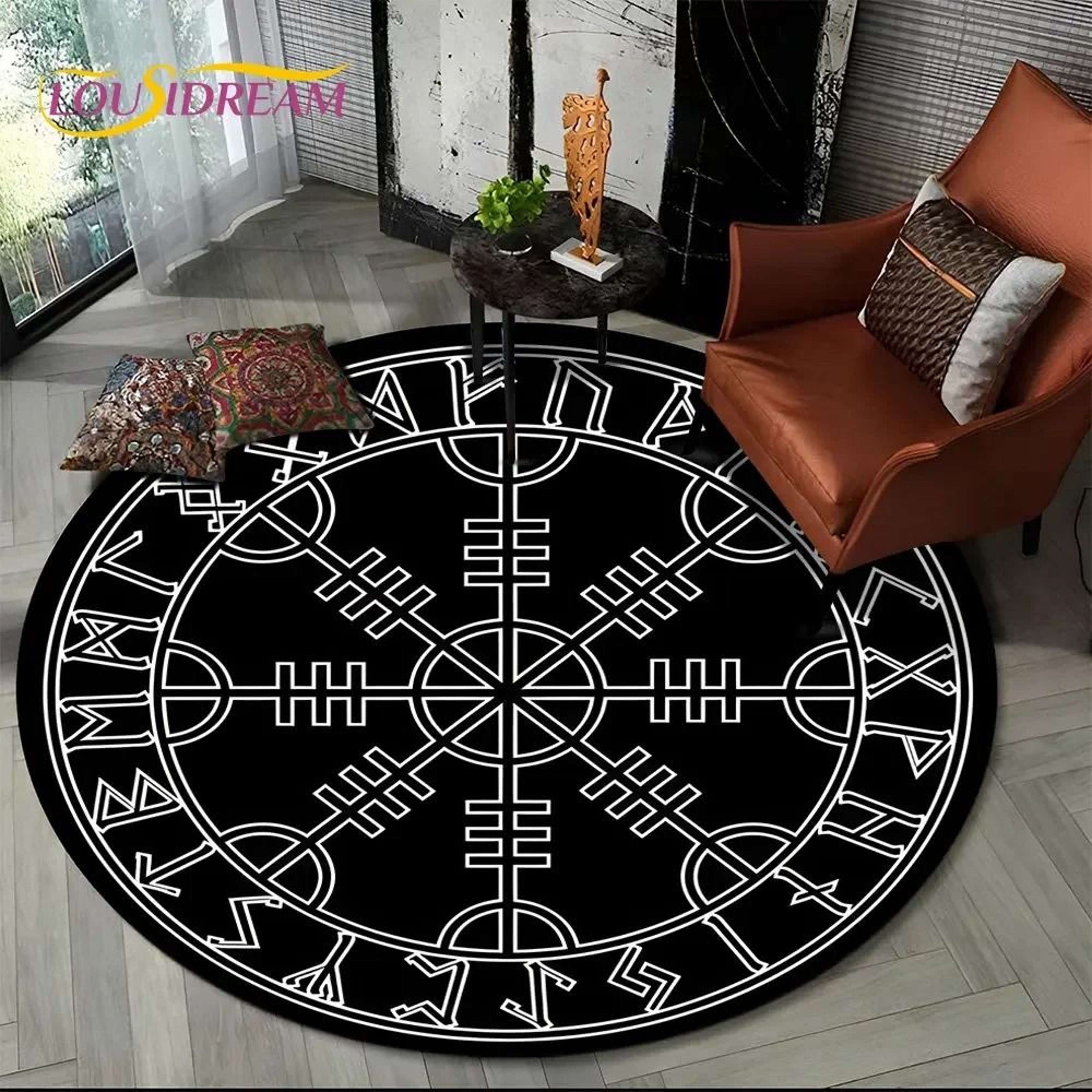 Viking Valknut Yggdrasil Round Rug  Nordic Tree Of Life Carpet  Mythic NonSlip Floor Mat 13