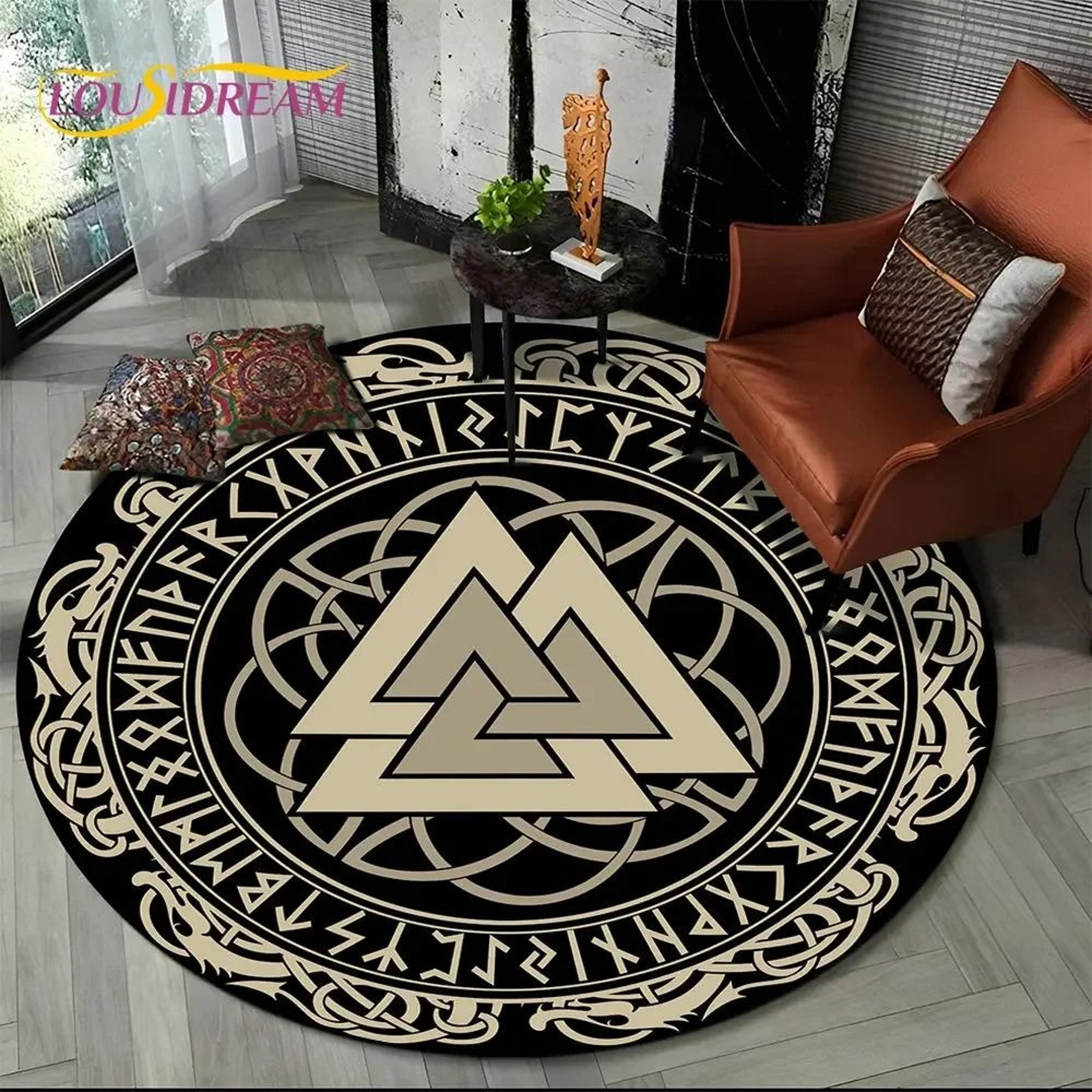 Viking Valknut Yggdrasil Round Rug  Nordic Tree Of Life Carpet  Mythic NonSlip Floor Mat 14