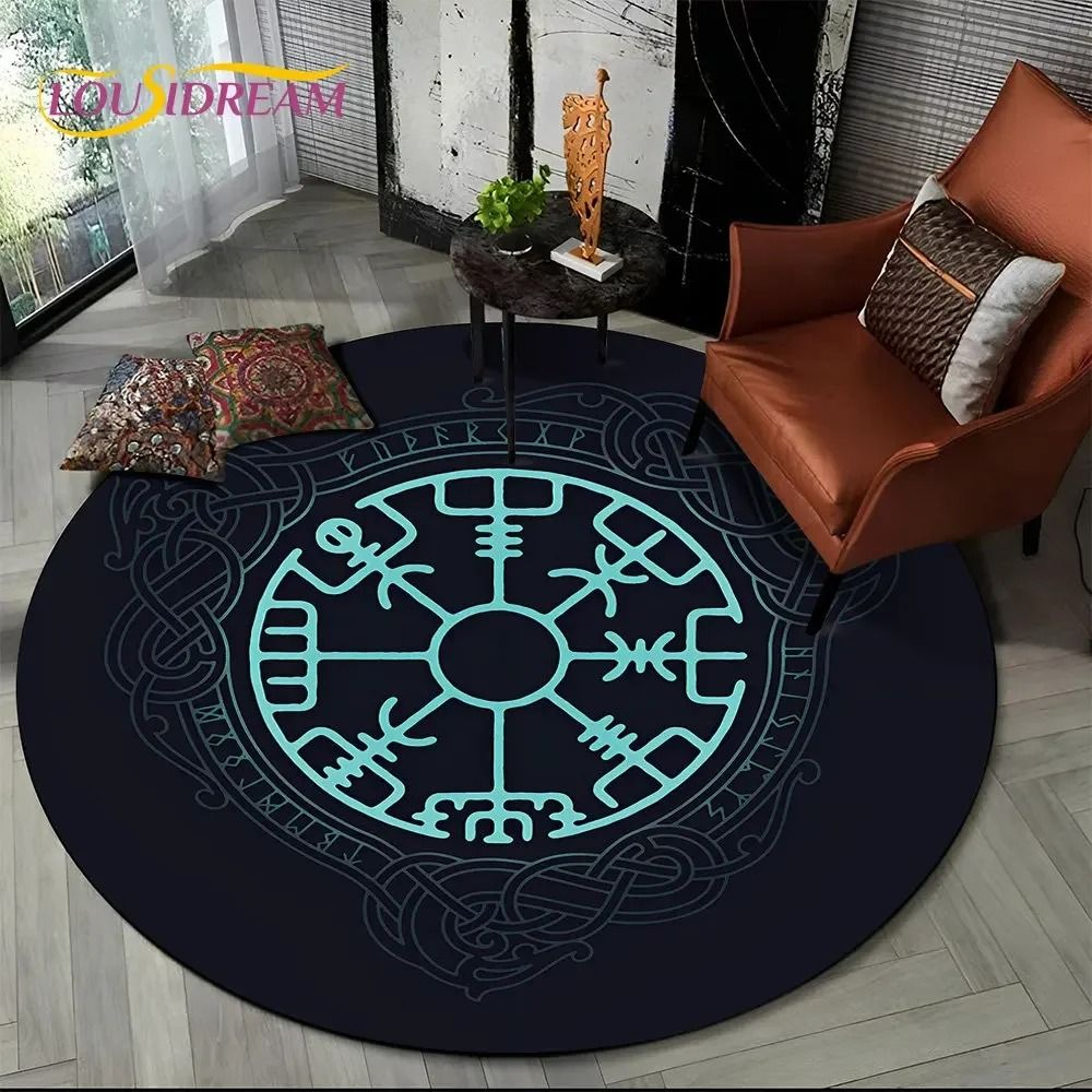 Viking Valknut Yggdrasil Round Rug  Nordic Tree Of Life Carpet  Mythic NonSlip Floor Mat 18
