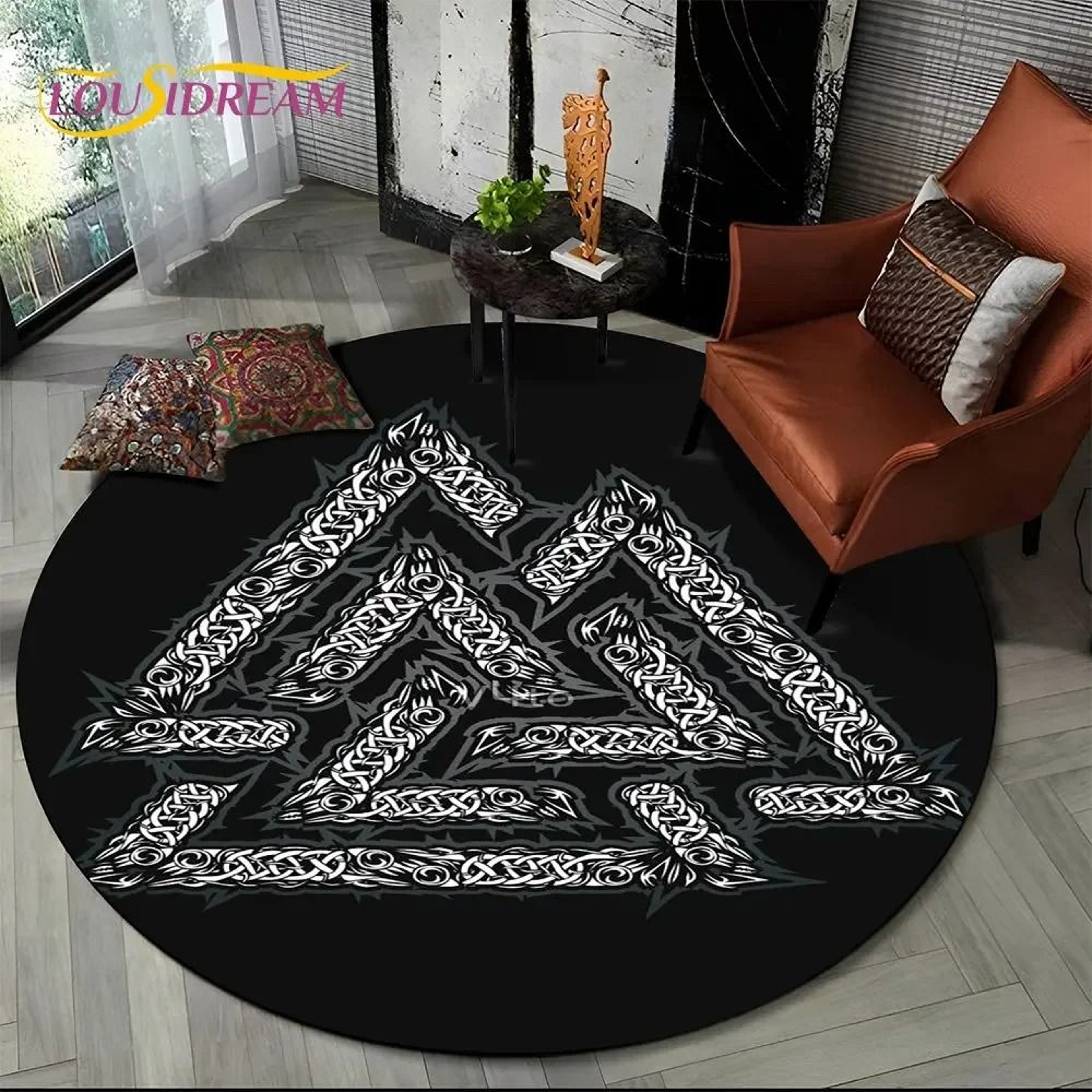Viking Valknut Yggdrasil Round Rug  Nordic Tree Of Life Carpet  Mythic NonSlip Floor Mat 20