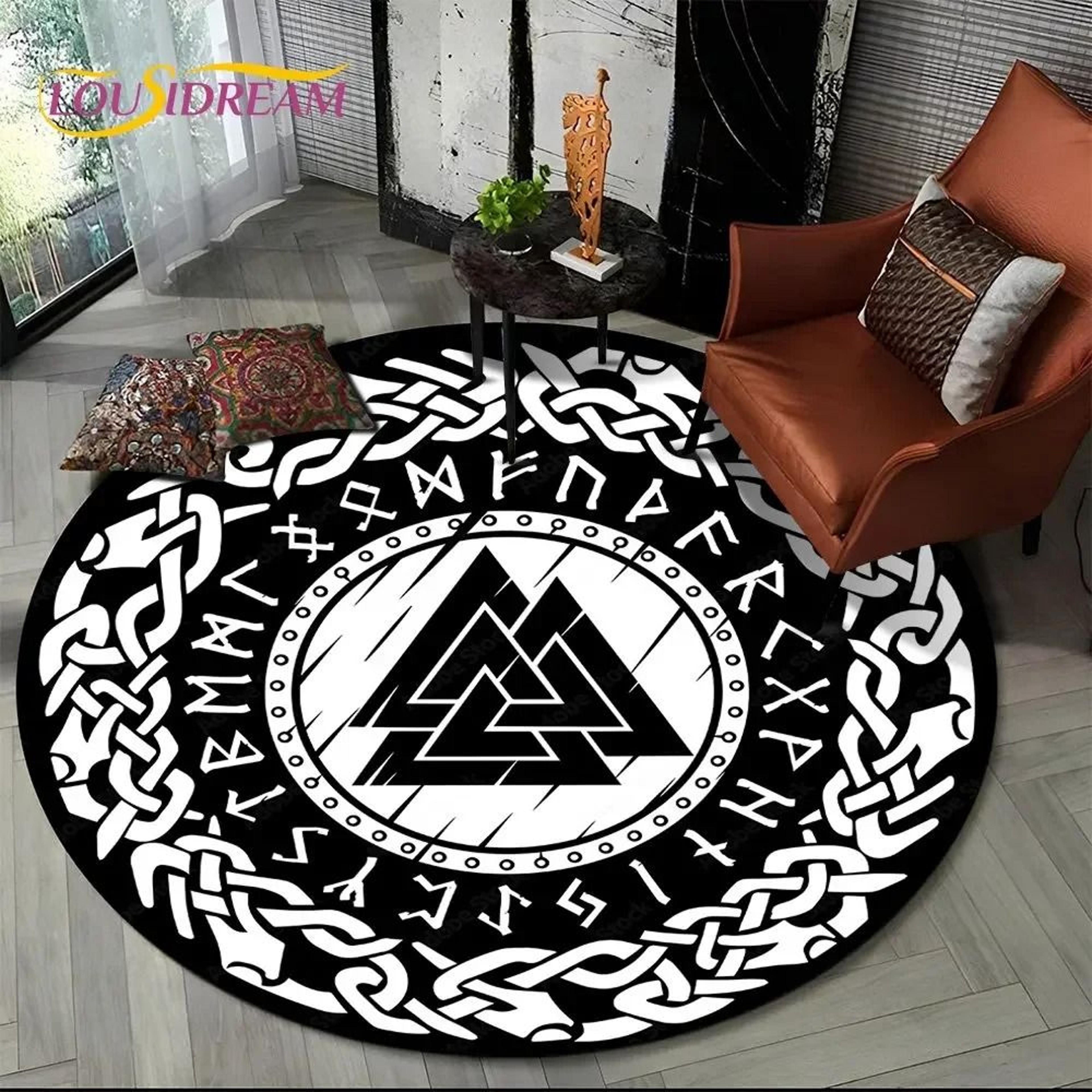 Viking Valknut Yggdrasil Round Rug  Nordic Tree Of Life Carpet  Mythic NonSlip Floor Mat 21