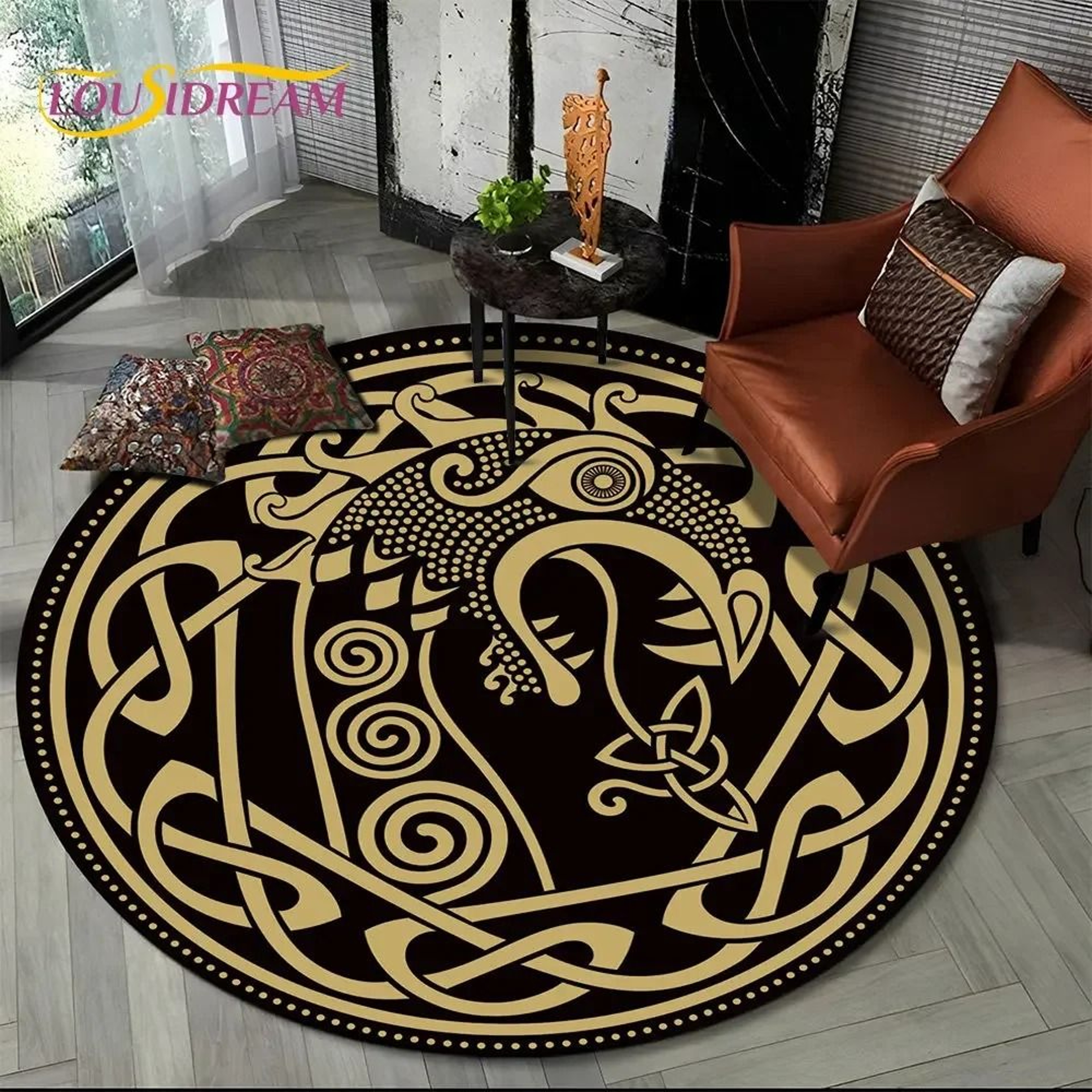 Viking Valknut Yggdrasil Round Rug  Nordic Tree Of Life Carpet  Mythic NonSlip Floor Mat 22