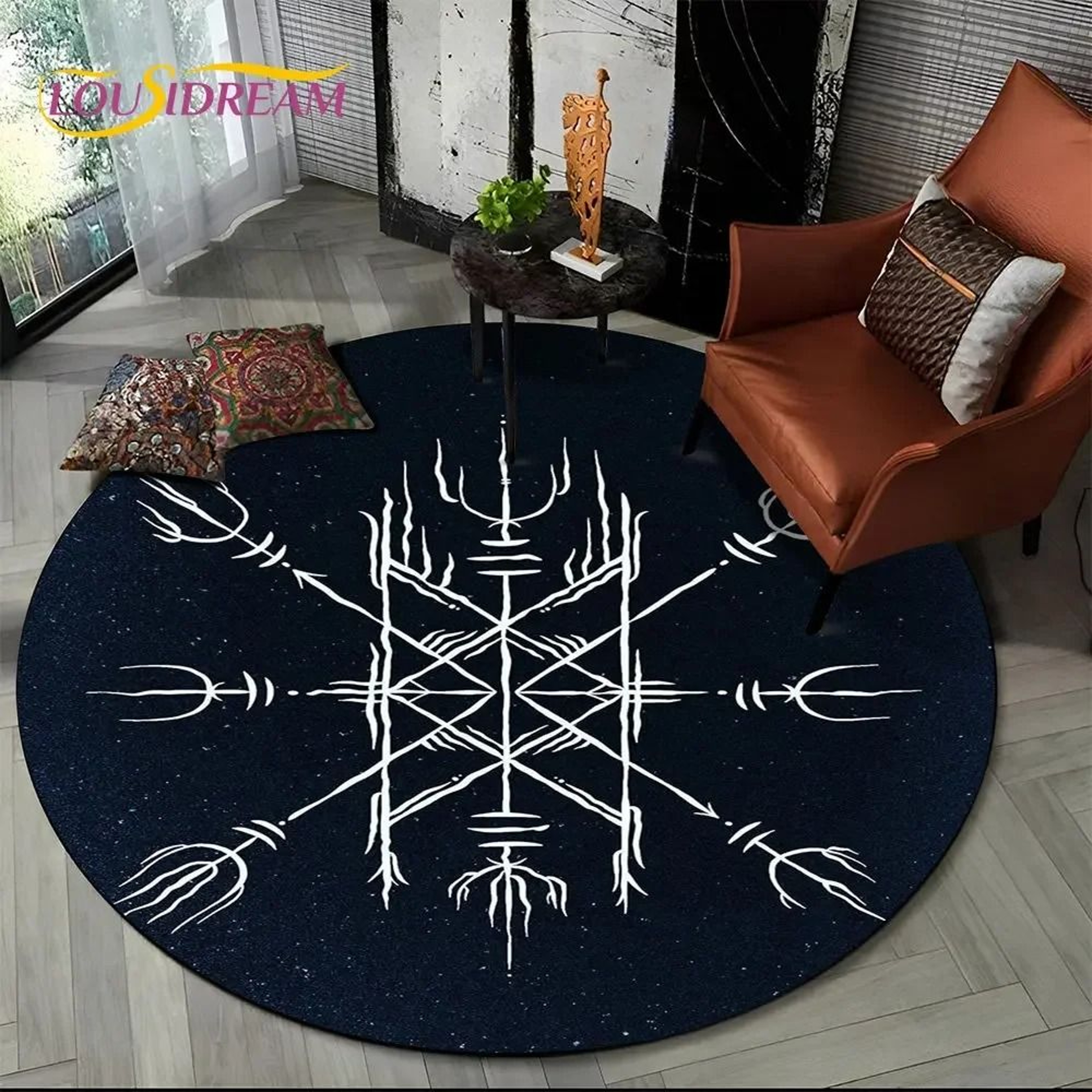 Viking Valknut Yggdrasil Round Rug  Nordic Tree Of Life Carpet  Mythic NonSlip Floor Mat 24