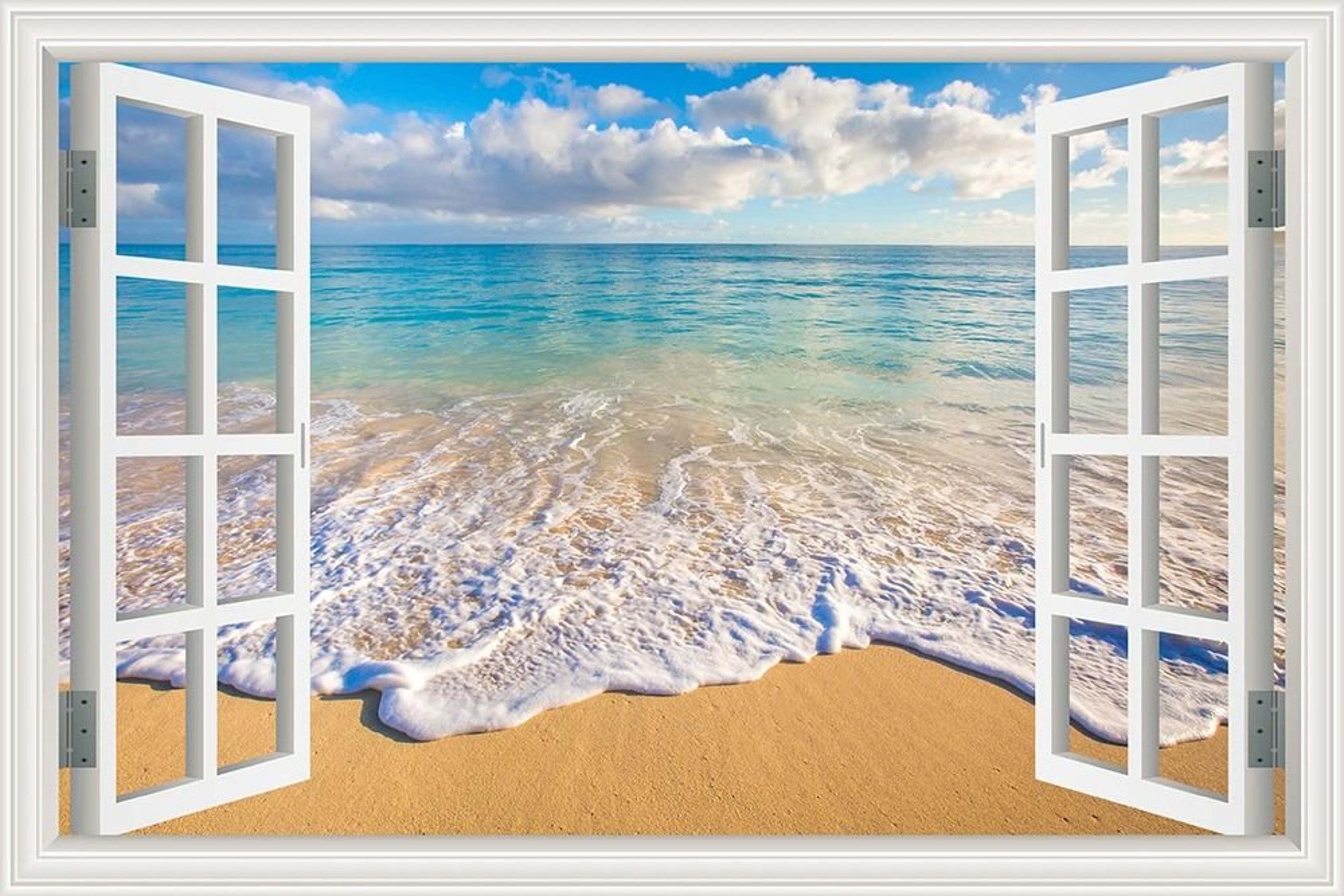 3D Blue Beach Window View Wall Sticker  Tropical Sea Landscape Decal  SelfAdhesive Nature Wallpaper 9