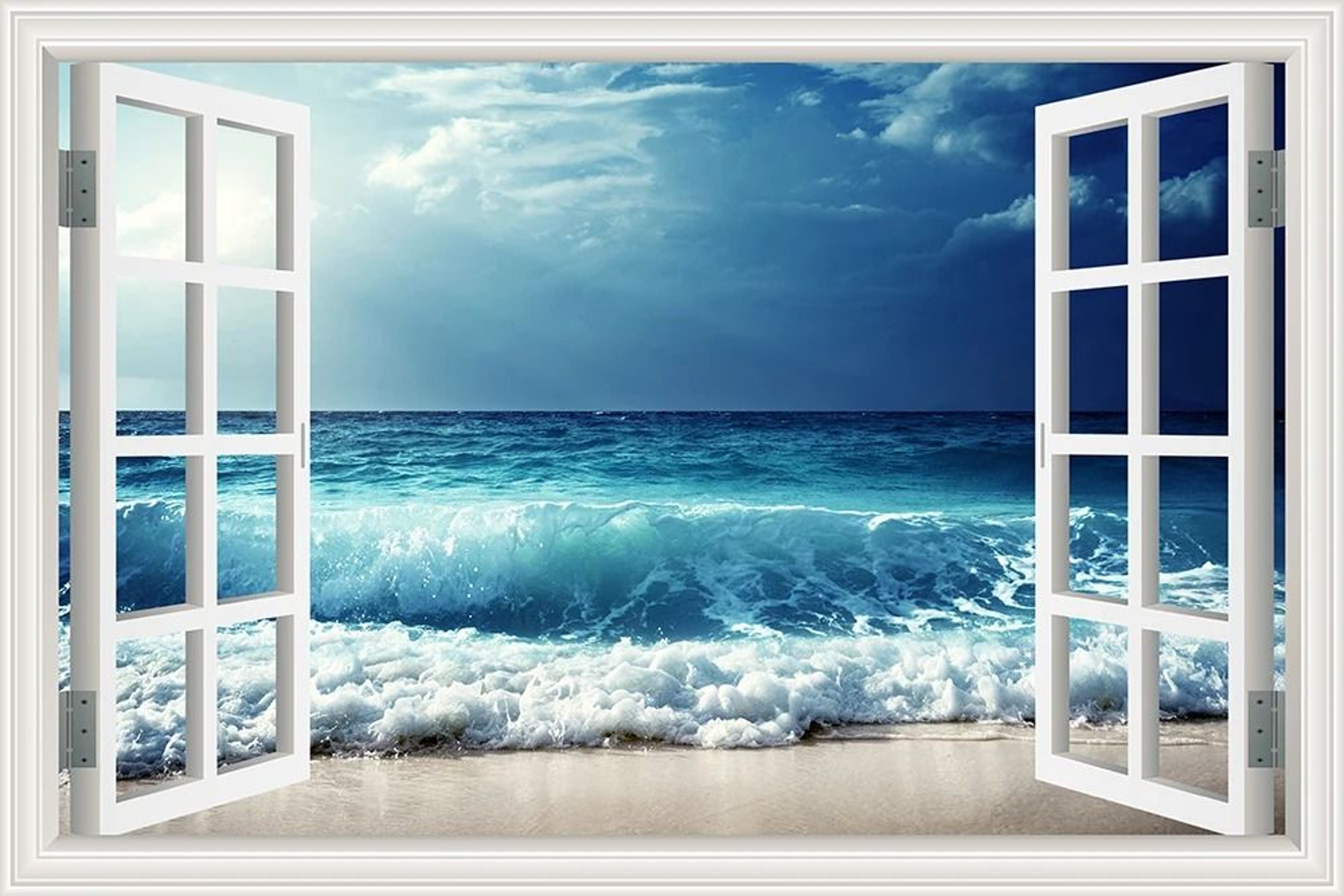 3D Blue Beach Window View Wall Sticker  Tropical Sea Landscape Decal  SelfAdhesive Nature Wallpaper 8