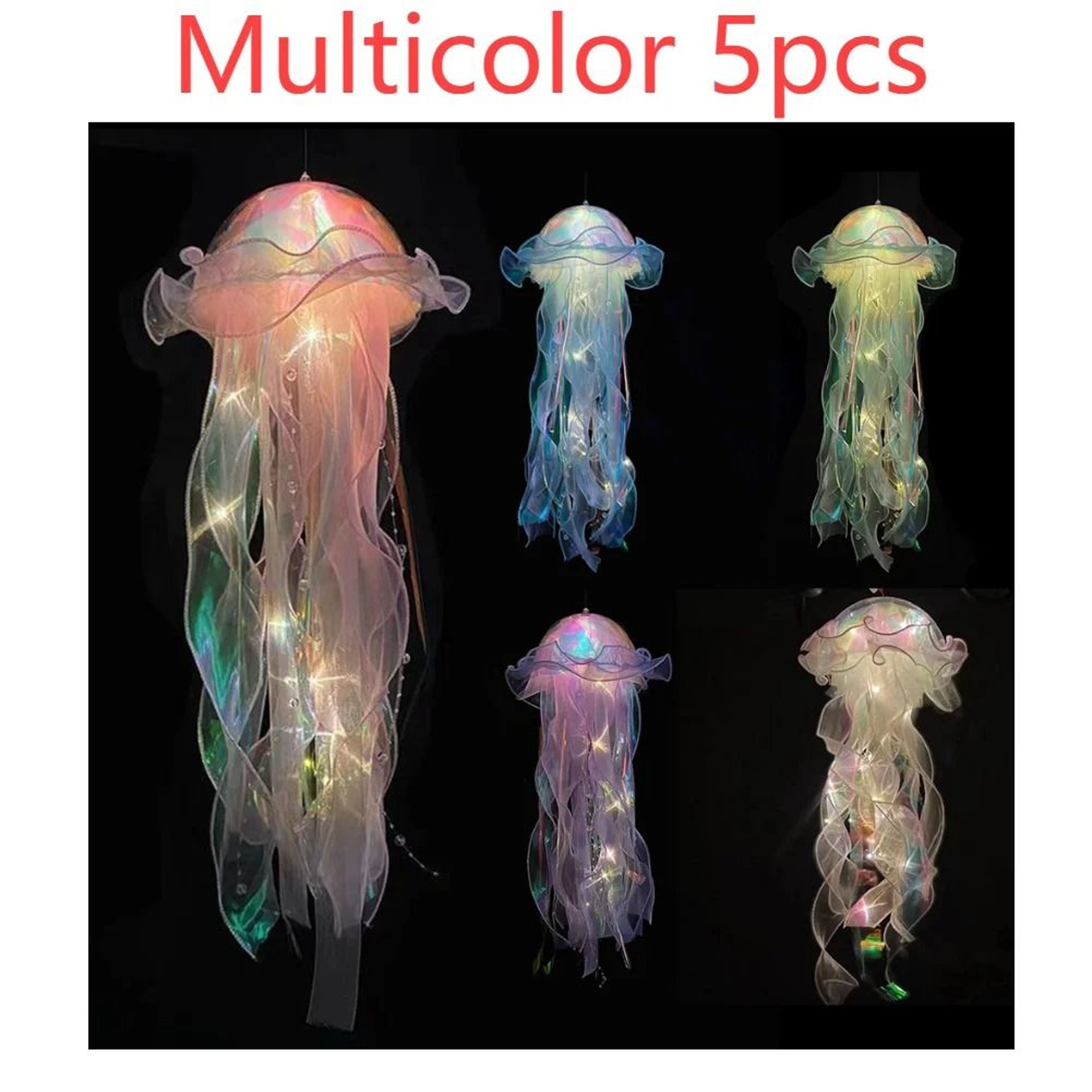DIY Iridescent Jellyfish Lantern  Hanging Bedroom Night Light  Colorful Fantasy Ribbon Ceiling Lamp 10