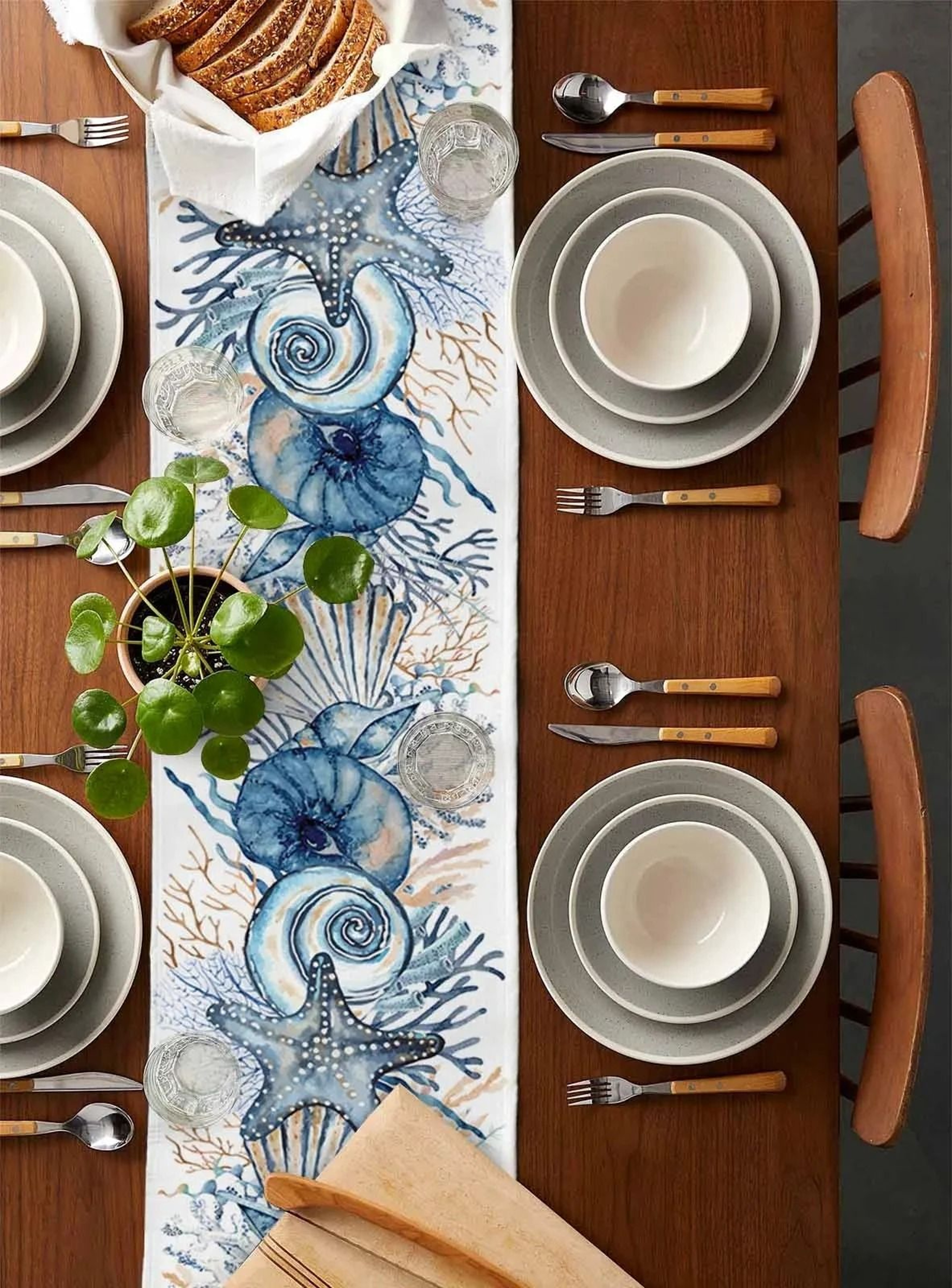 Summer Ocean Coral Table Runner  Coastal Conch Linen Dresser Scarf  Professional Sea Life Dining De 4