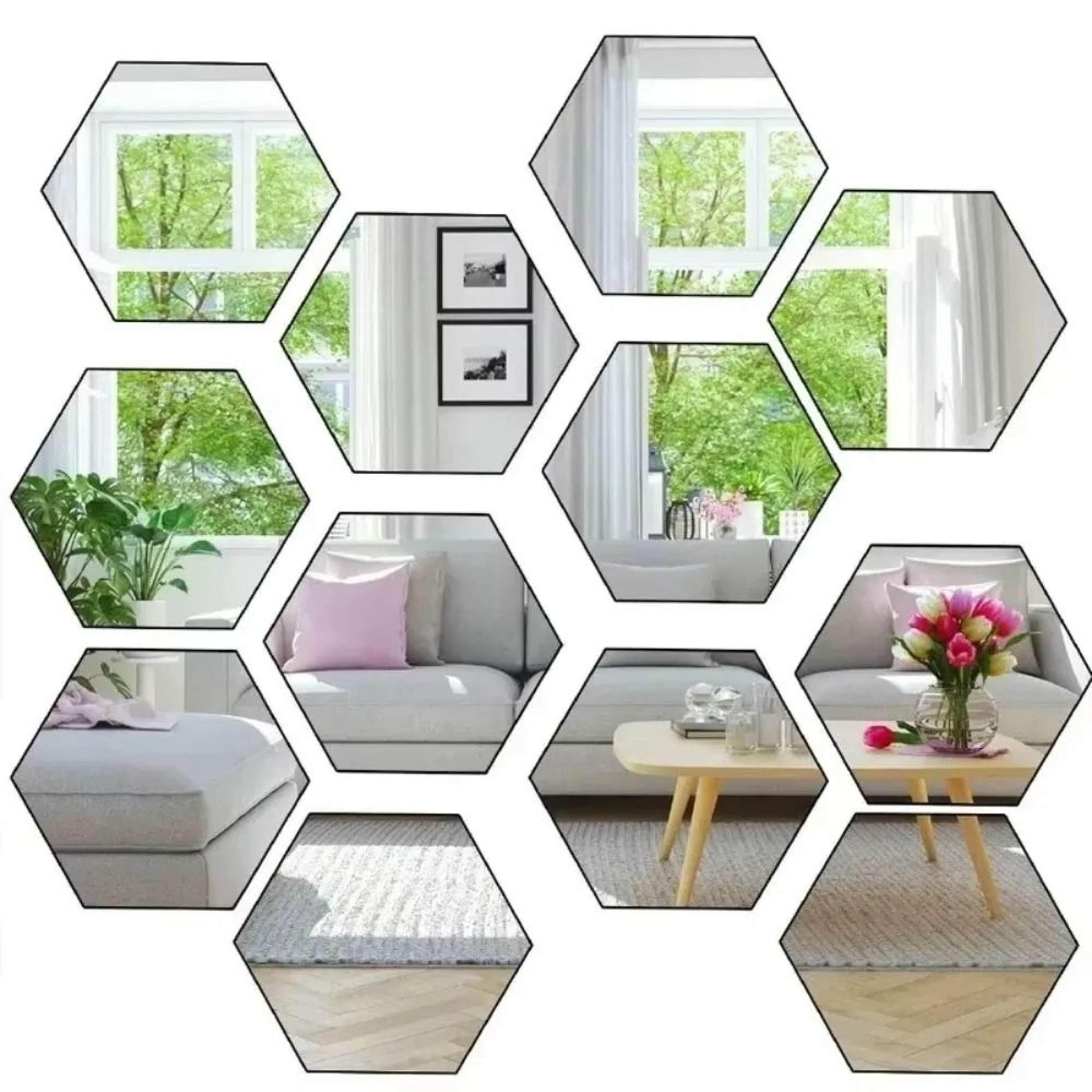 Hexagonal Acrylic Mirror Stickers  12pc SelfAdhesive Mosaic Tiles  Professional DIY 3D Geometric Wa 3