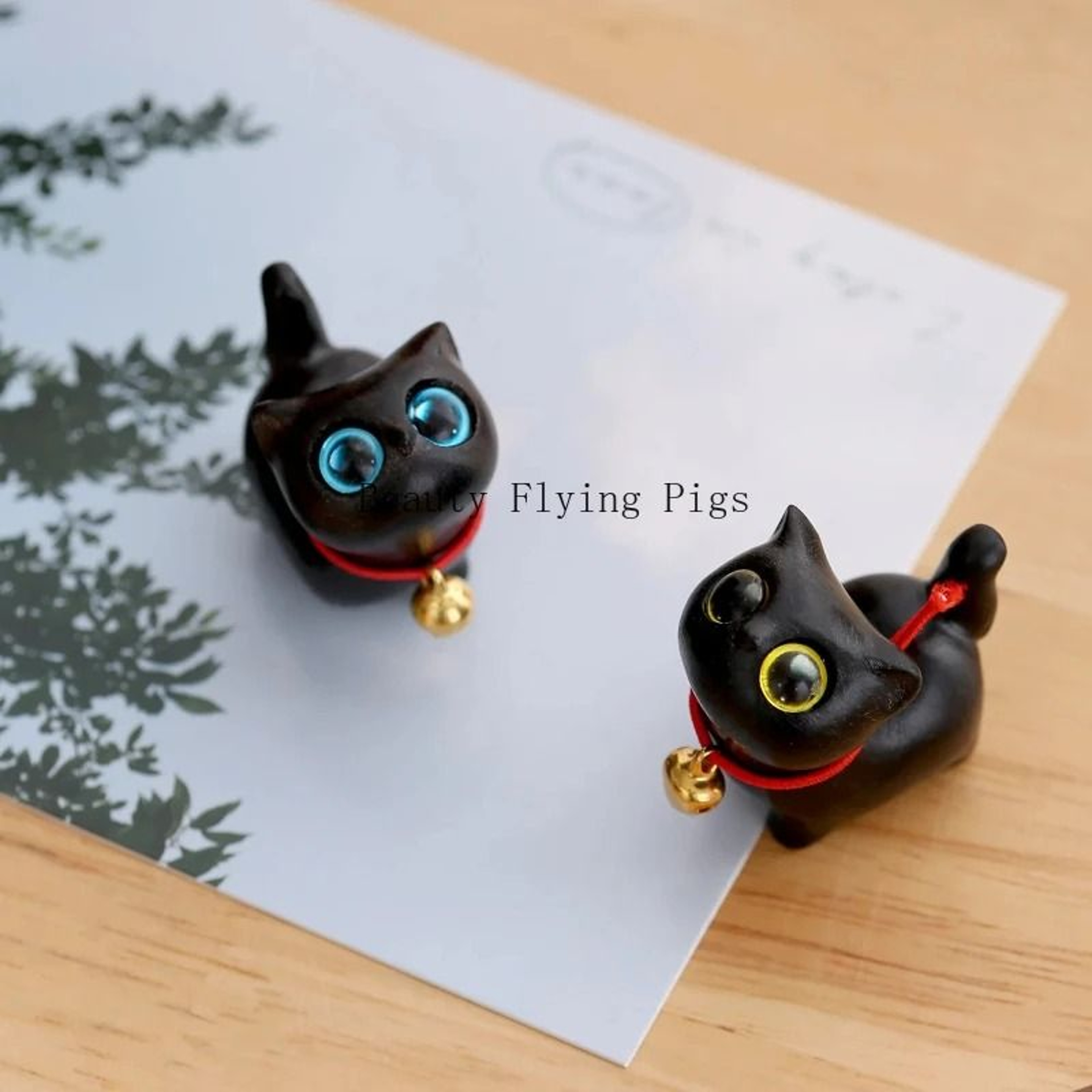 HandCarved Wooden Cat Figurine  Natural Sandalwood Pet Statue  Executive Desktop  Office Sanctuary  3