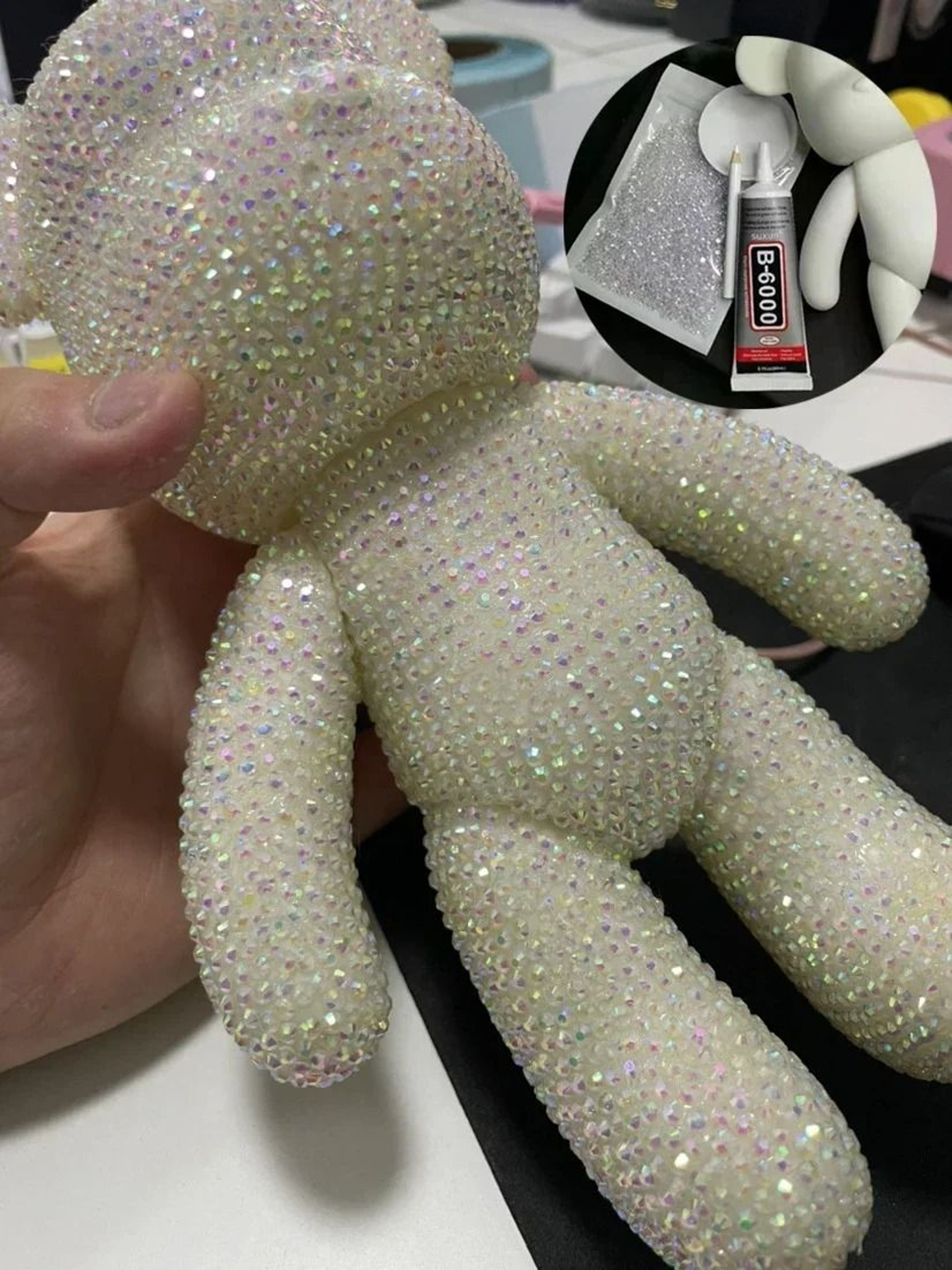 Rhinestone Crystal Bear Figure  Handcrafted Glitter Applique Doll  Executive Desktop  Creative Stud 11