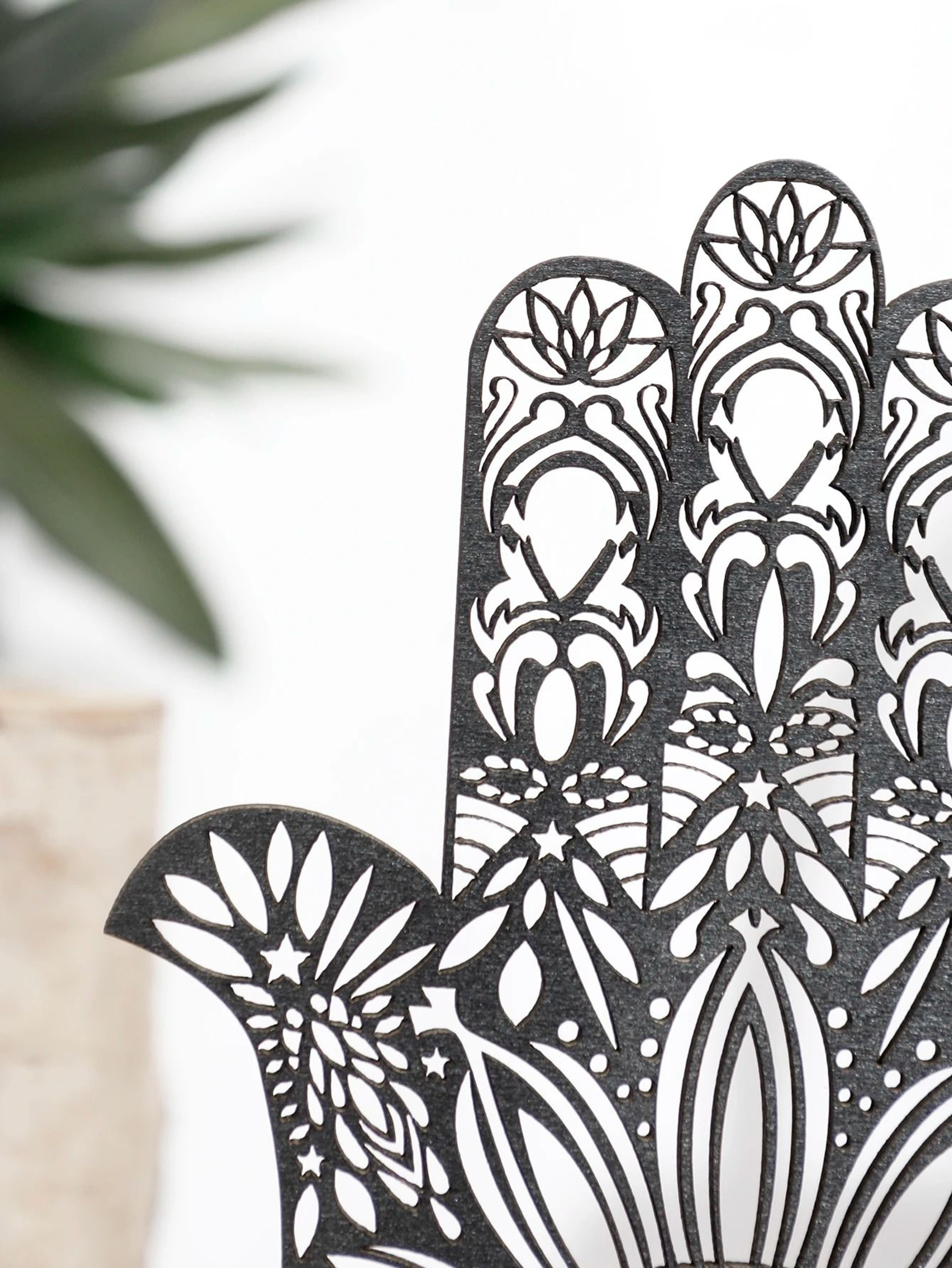 Artisan Hamsa Wood Sculpture  HollowOut Evil Eye Totem  Executive Desktop  Home Studio Sanctuary De 3