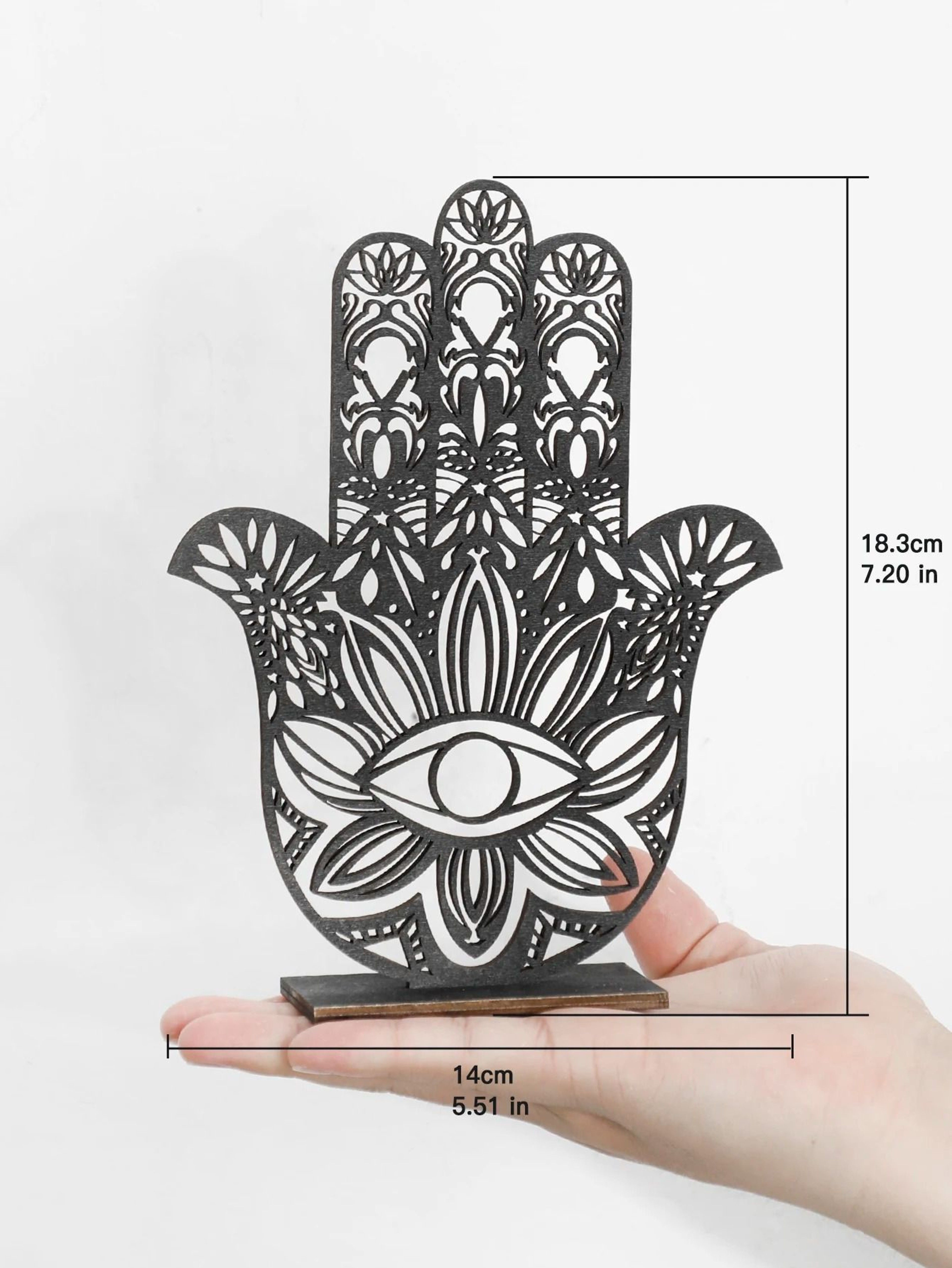 Artisan Hamsa Wood Sculpture  HollowOut Evil Eye Totem  Executive Desktop  Home Studio Sanctuary De 4