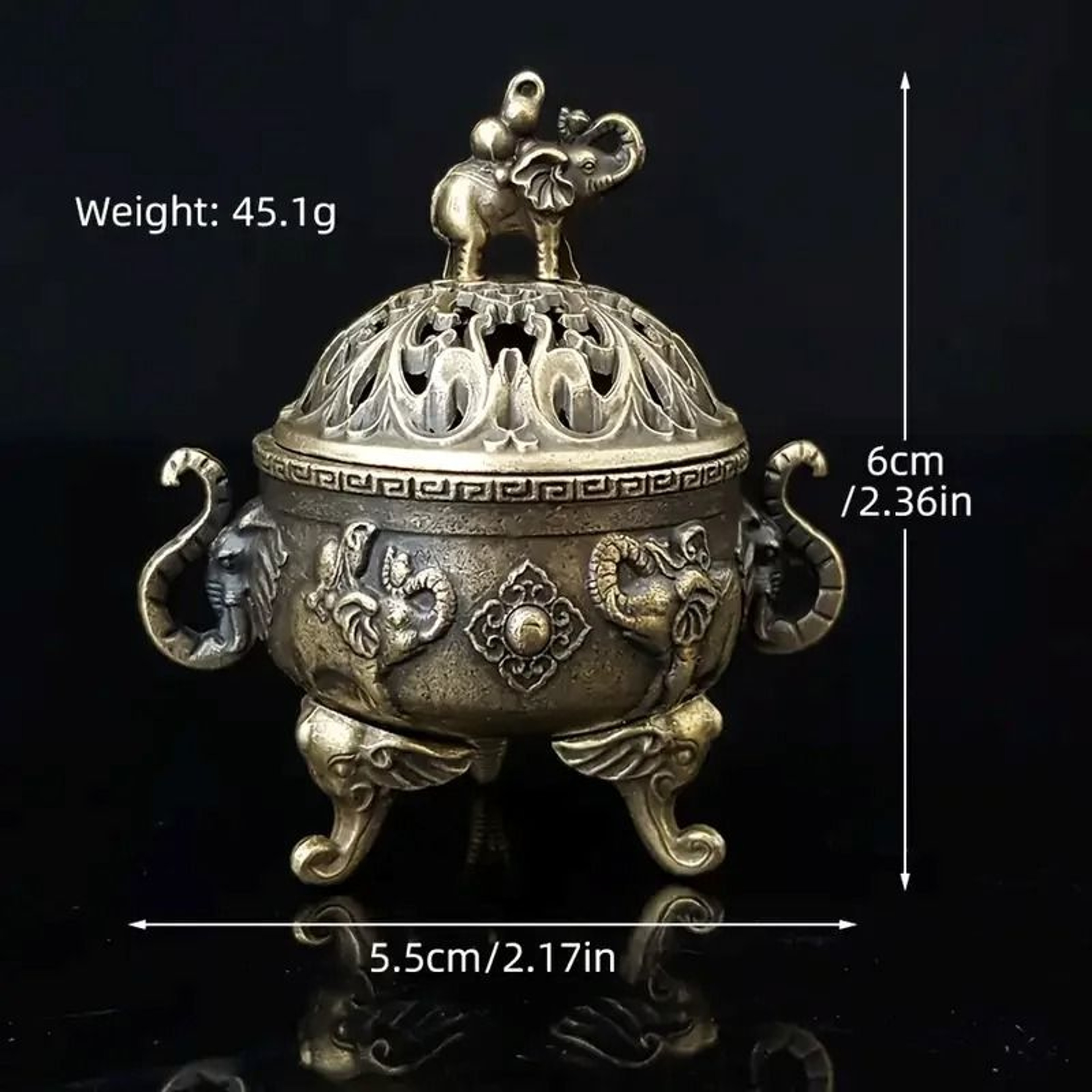 Majestic Elephant Censer  TripleLegged BrassTone Incense Burner  Executive Studio  Meditation Sanct 1