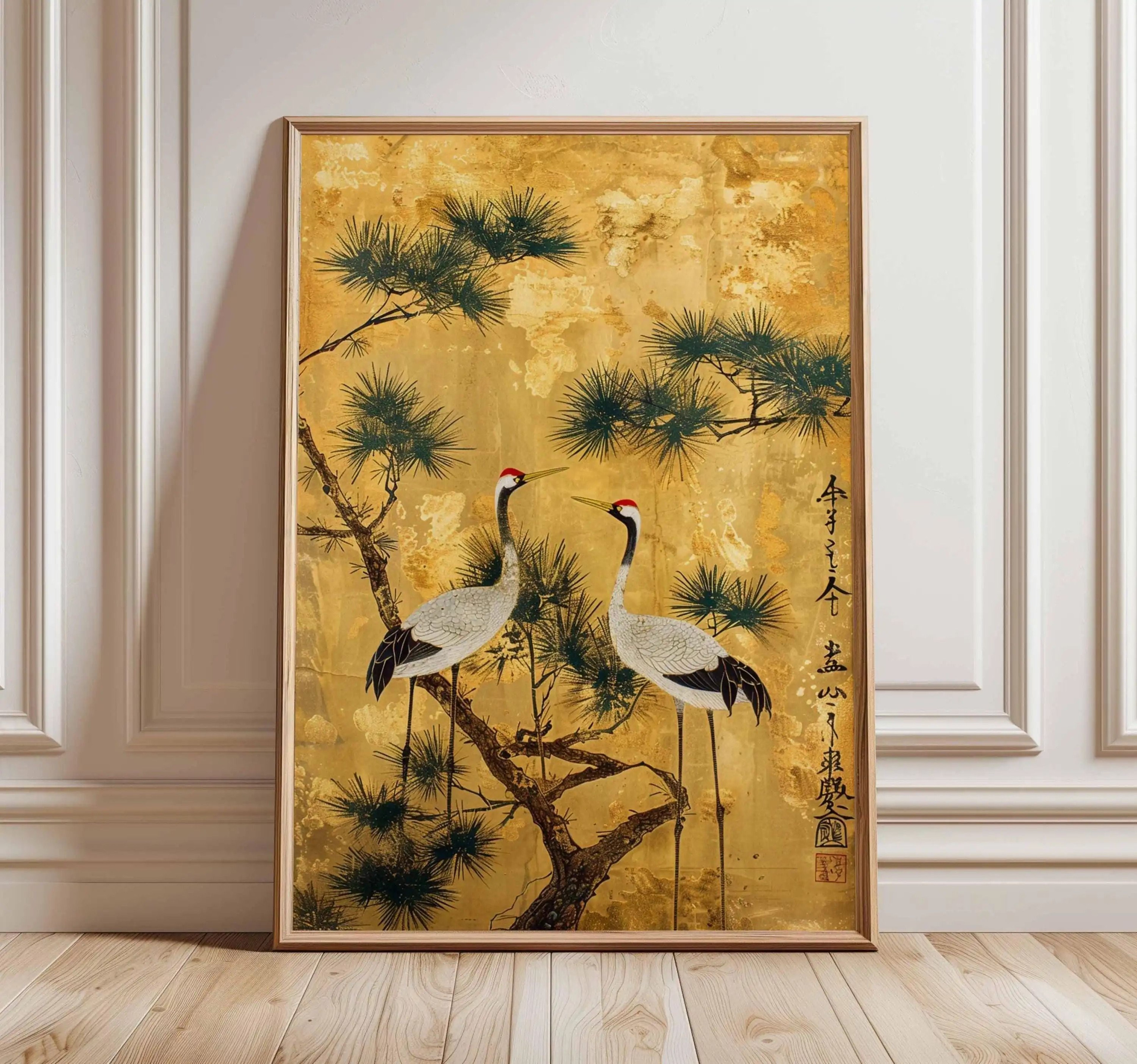 Crimson Solar Crane  Vintage Ukiyoe Archival Print  Executive Studio  Traditional Zen Sanctuary Dec 18