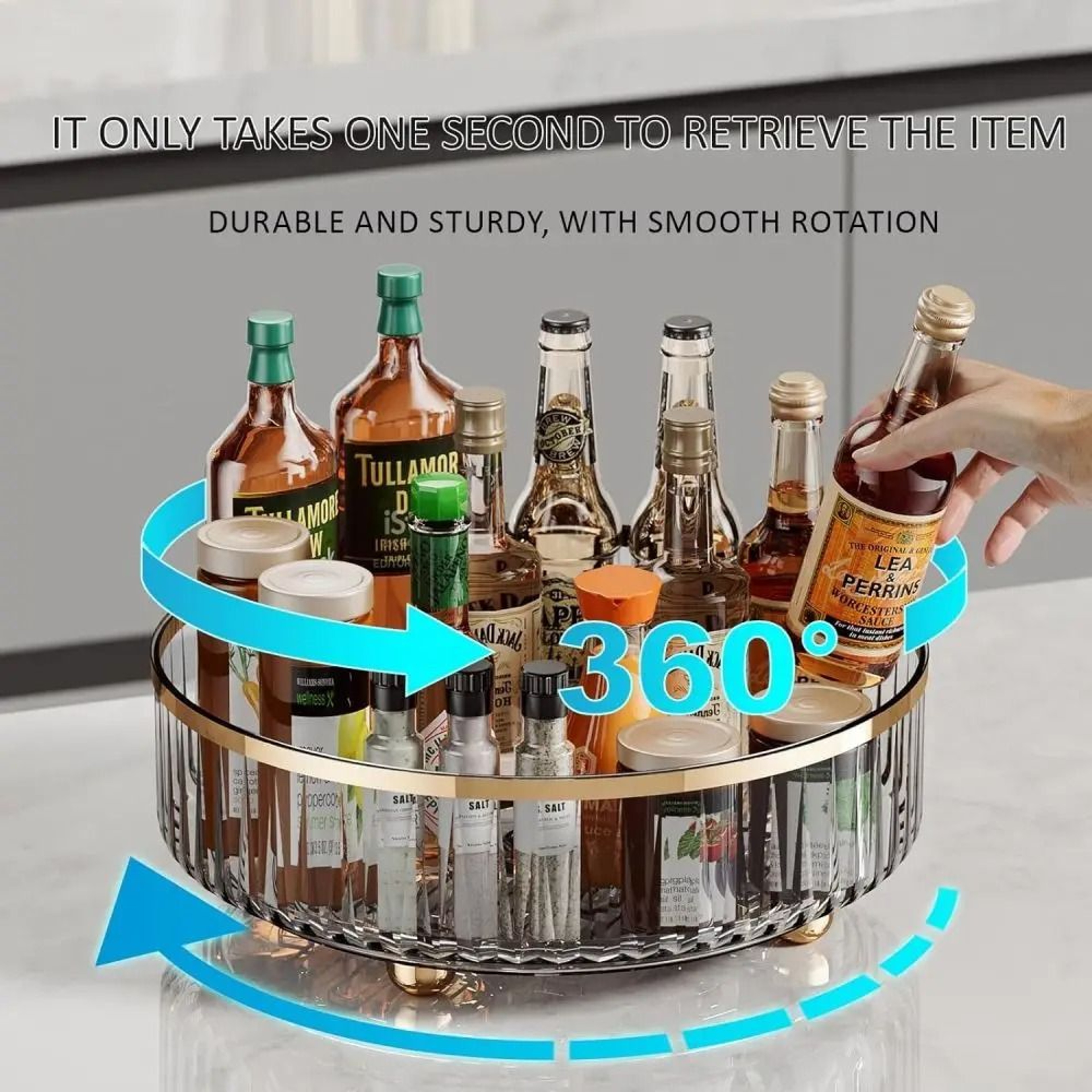 Rotating Clear Container Bin  Round Countertop Spice  Bottle Organizer  Executive Pantry  Cabinet T 1