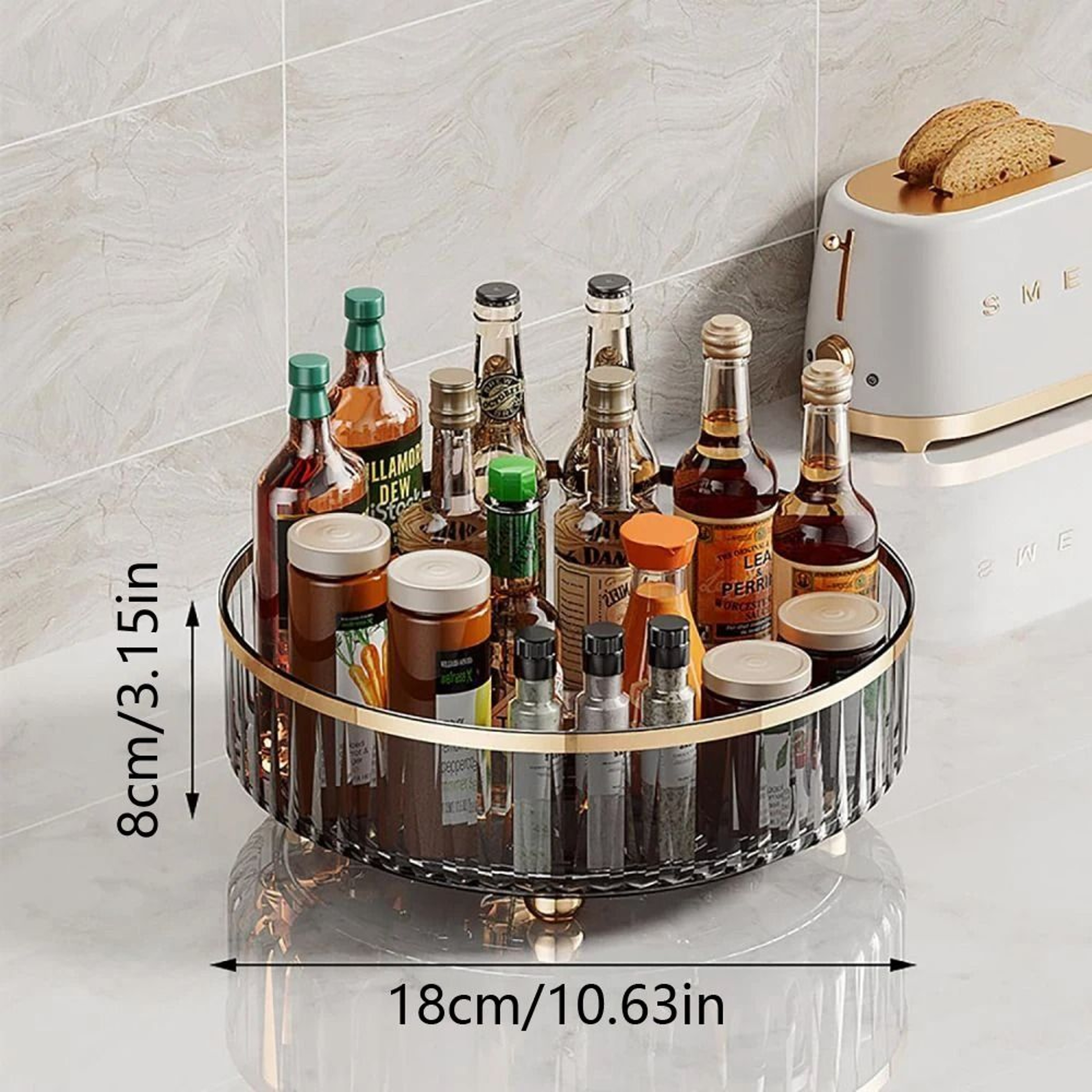 Rotating Clear Container Bin  Round Countertop Spice  Bottle Organizer  Executive Pantry  Cabinet T 4