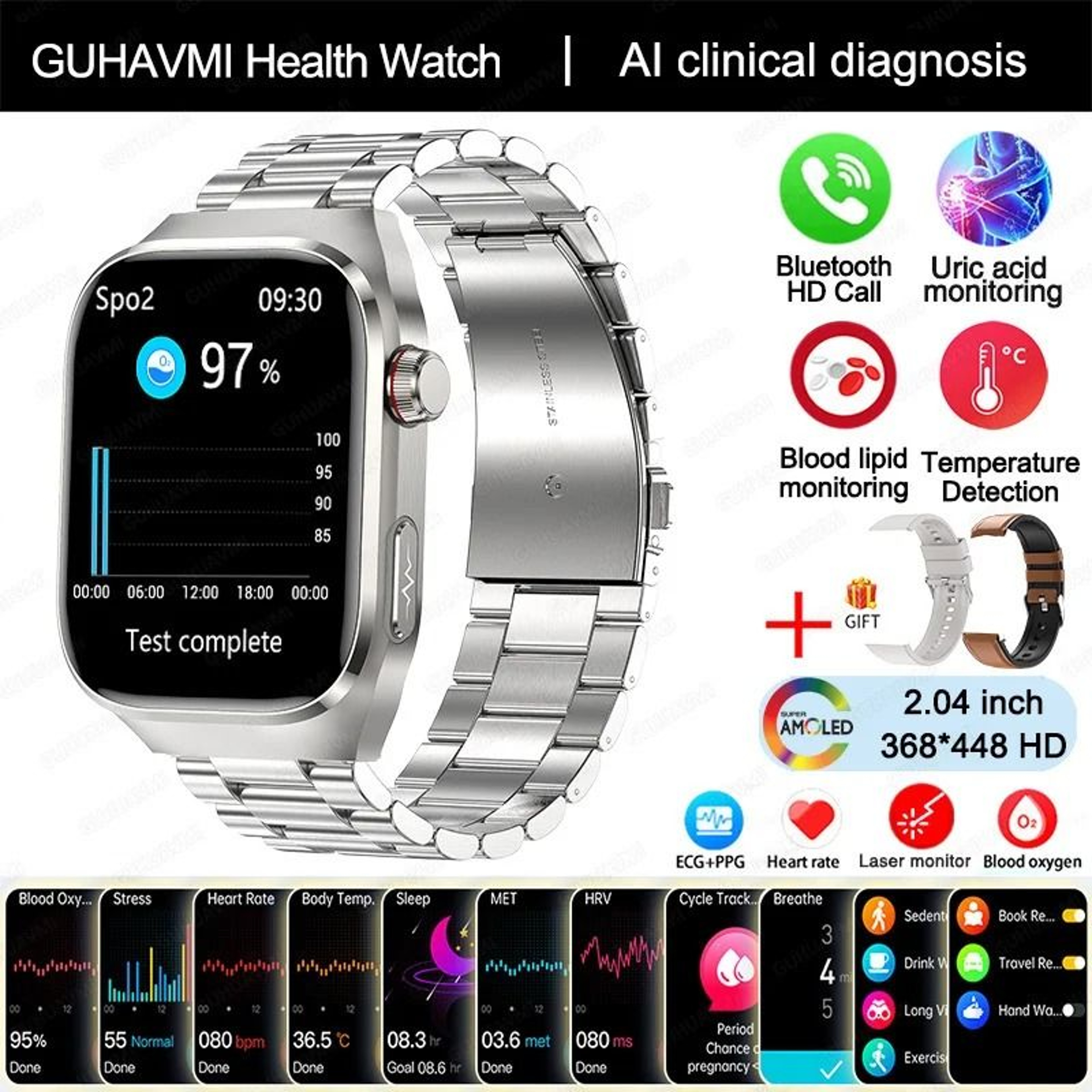 2025 Uric Acid  Blood Fat Smartwatch  ECGPPG Laser Health Care  Executive Metabolic Monitoring Suit 15