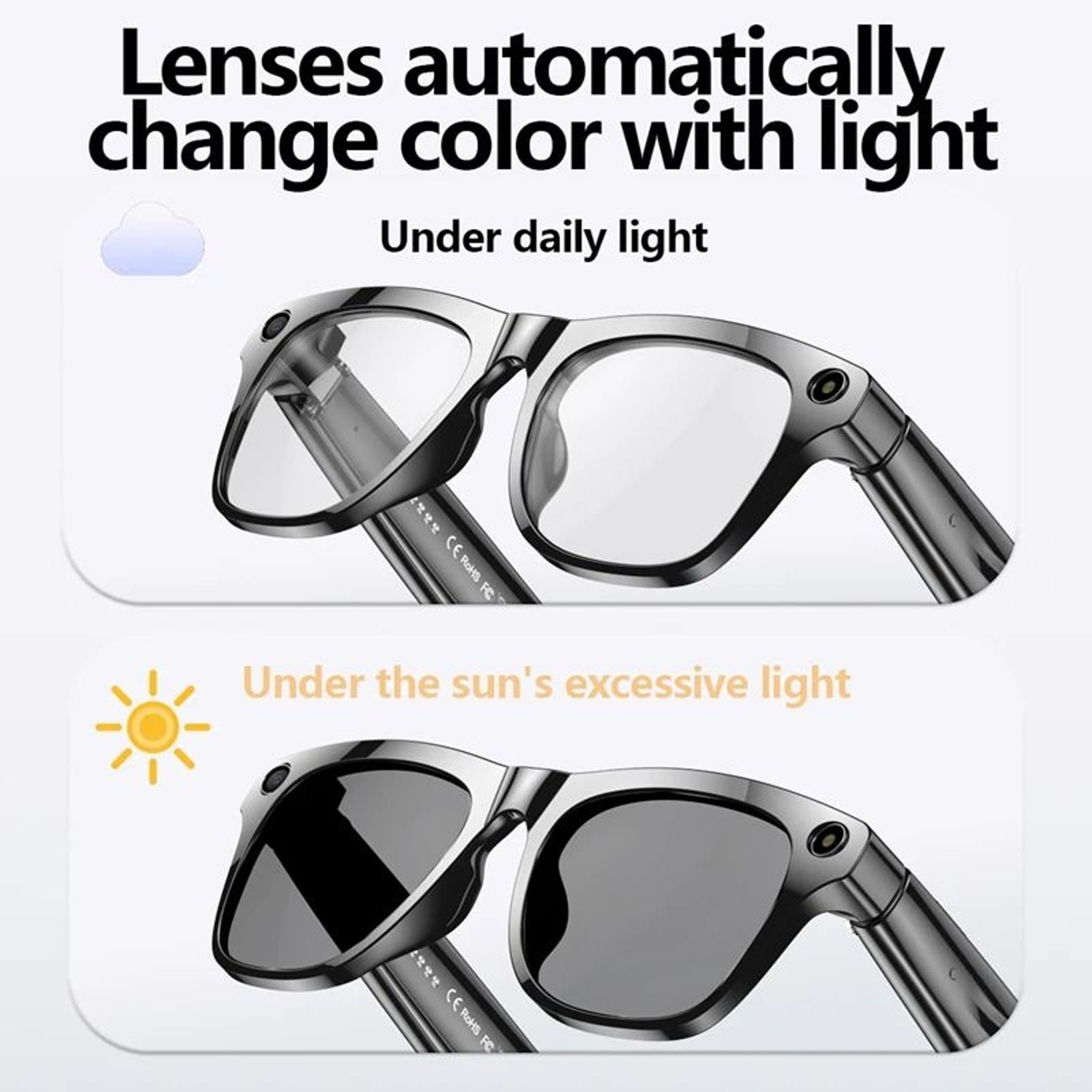 AI 4K Smart Glasses  500W PhotoRecording  RealTime Translation  Executive ColorChanging Waterproof  4
