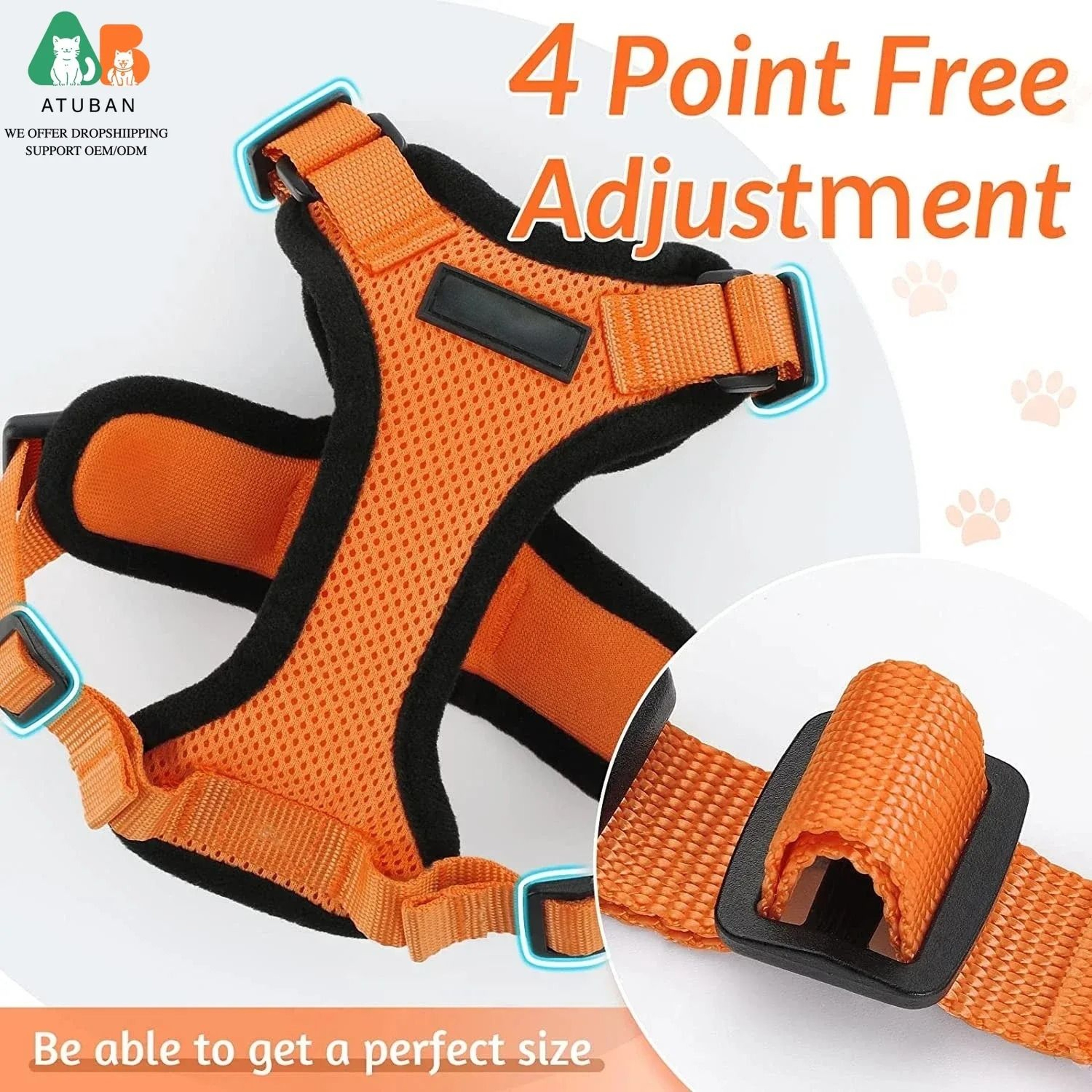 ATUBAN Escape Proof Cat Harness And Leash Set With Breathable Reflective Vest 4