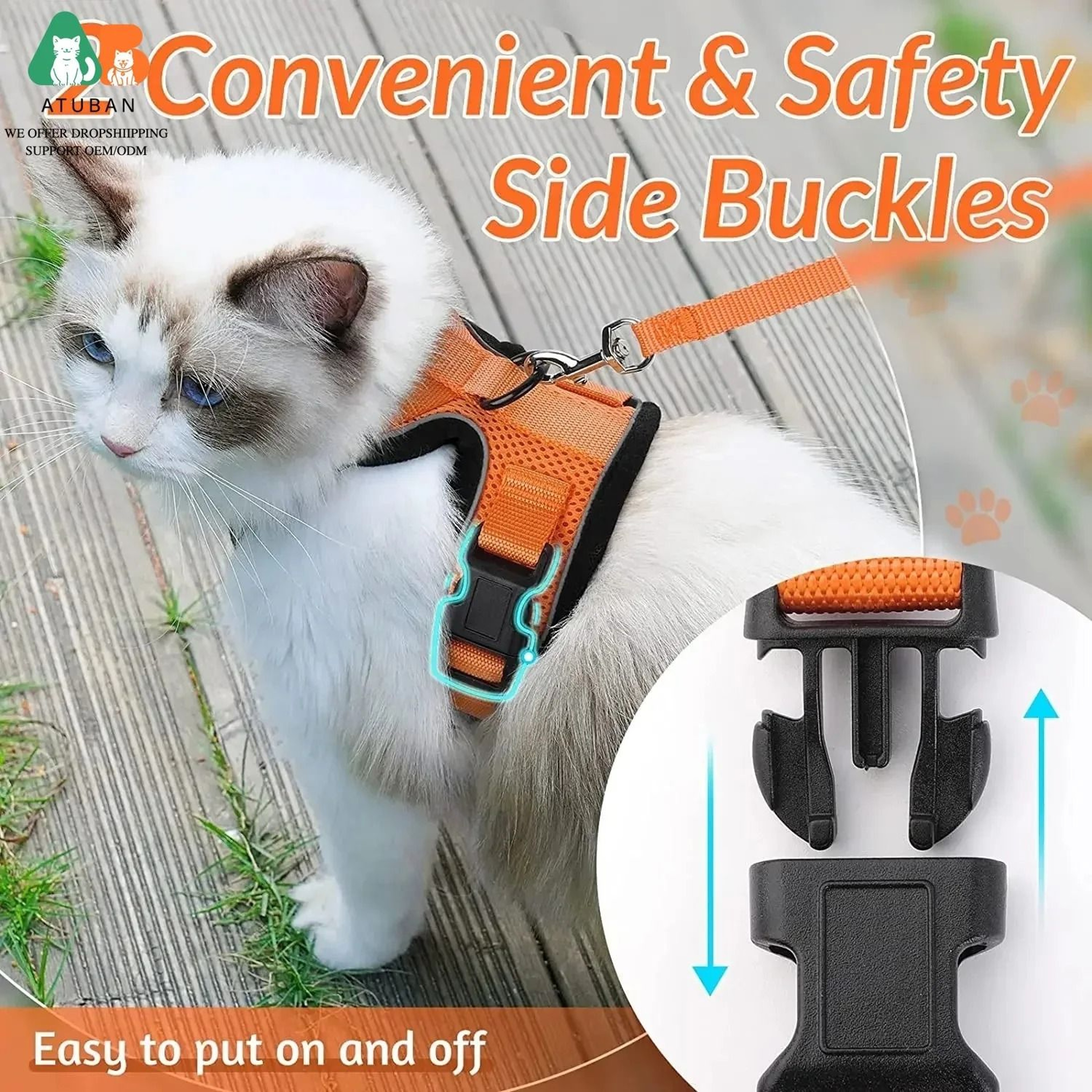 ATUBAN Escape Proof Cat Harness And Leash Set With Breathable Reflective Vest 5