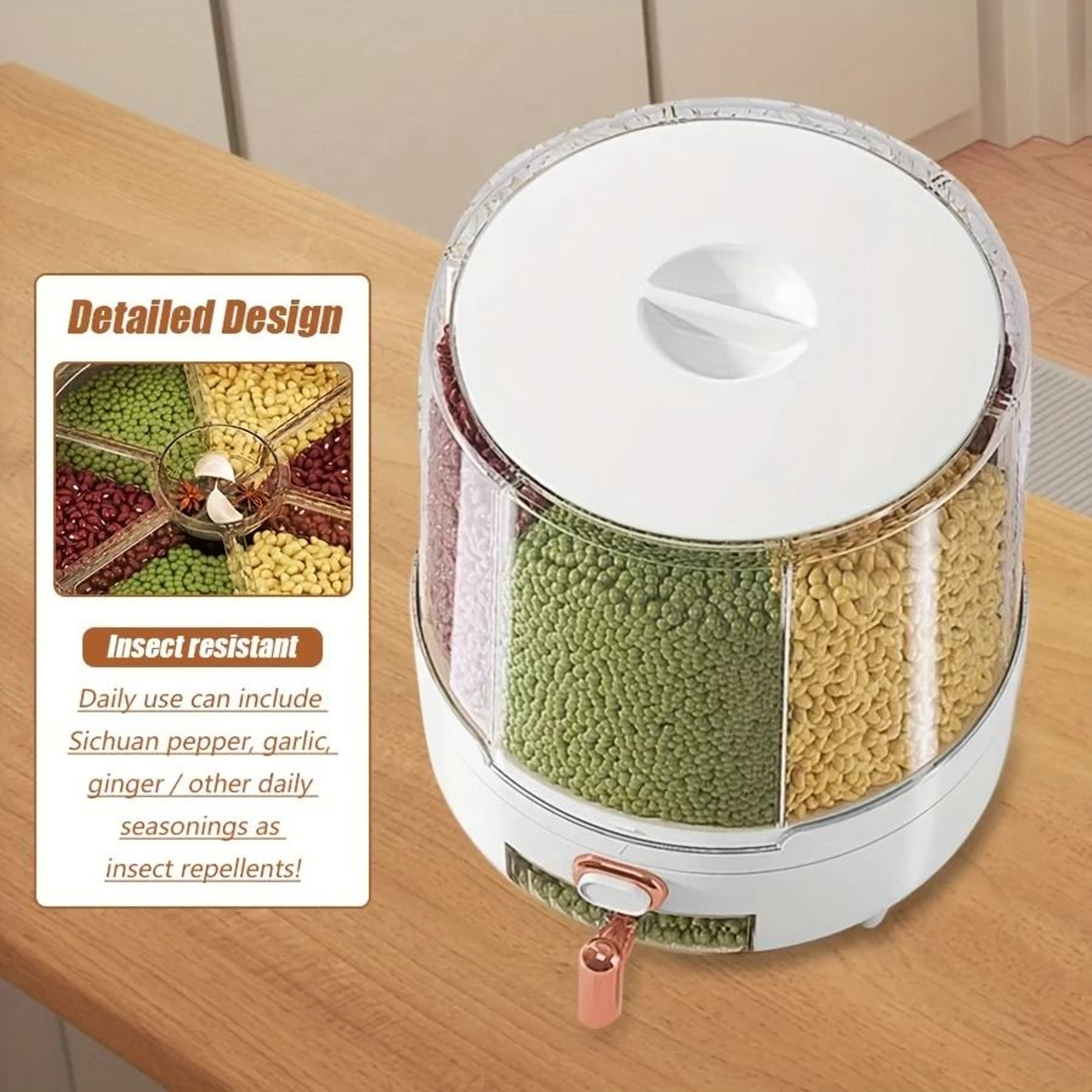 6Compartment 360 Rotating Airtight Food Storage Container  Dry Grain Dispenser 3