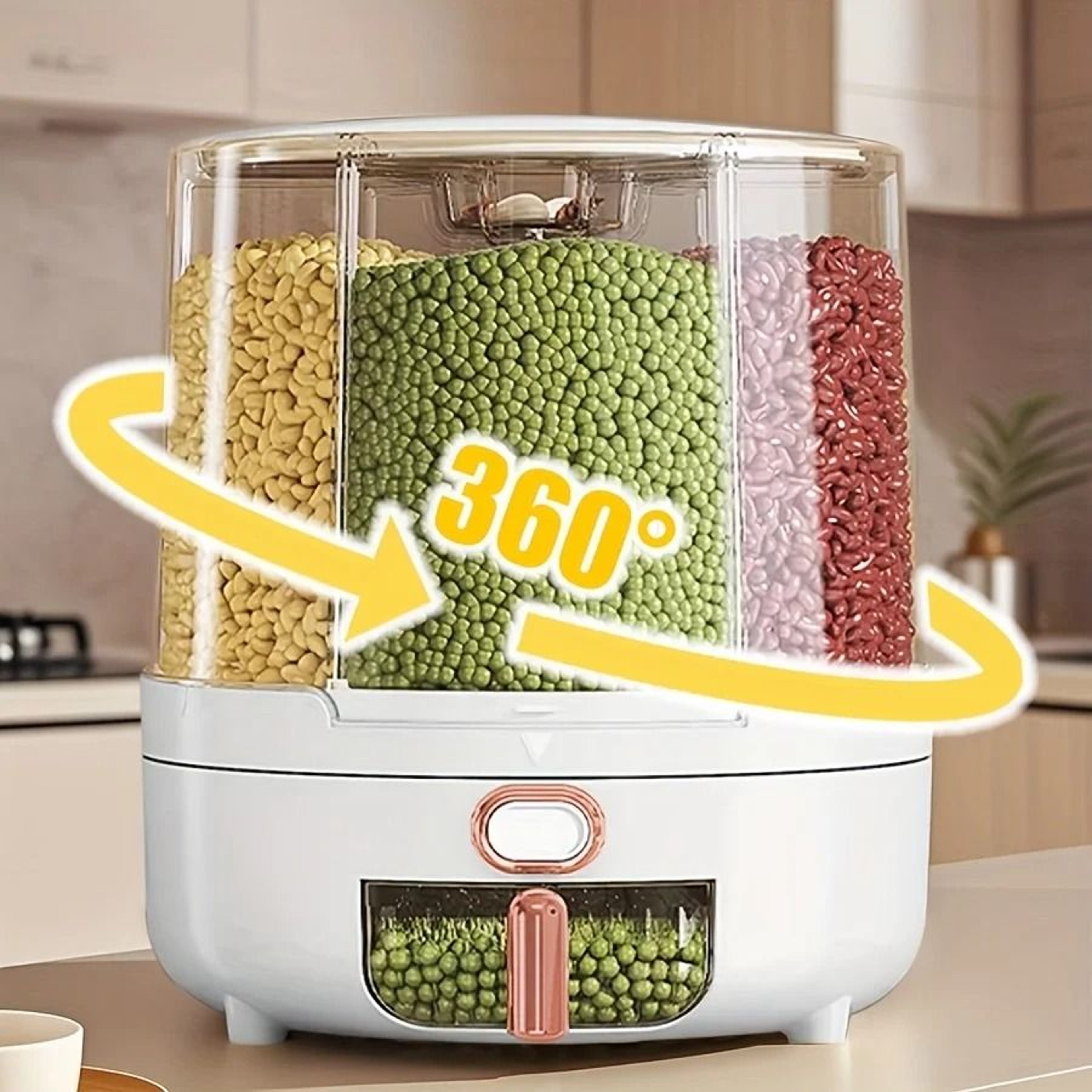 6Compartment 360 Rotating Airtight Food Storage Container  Dry Grain Dispenser 4