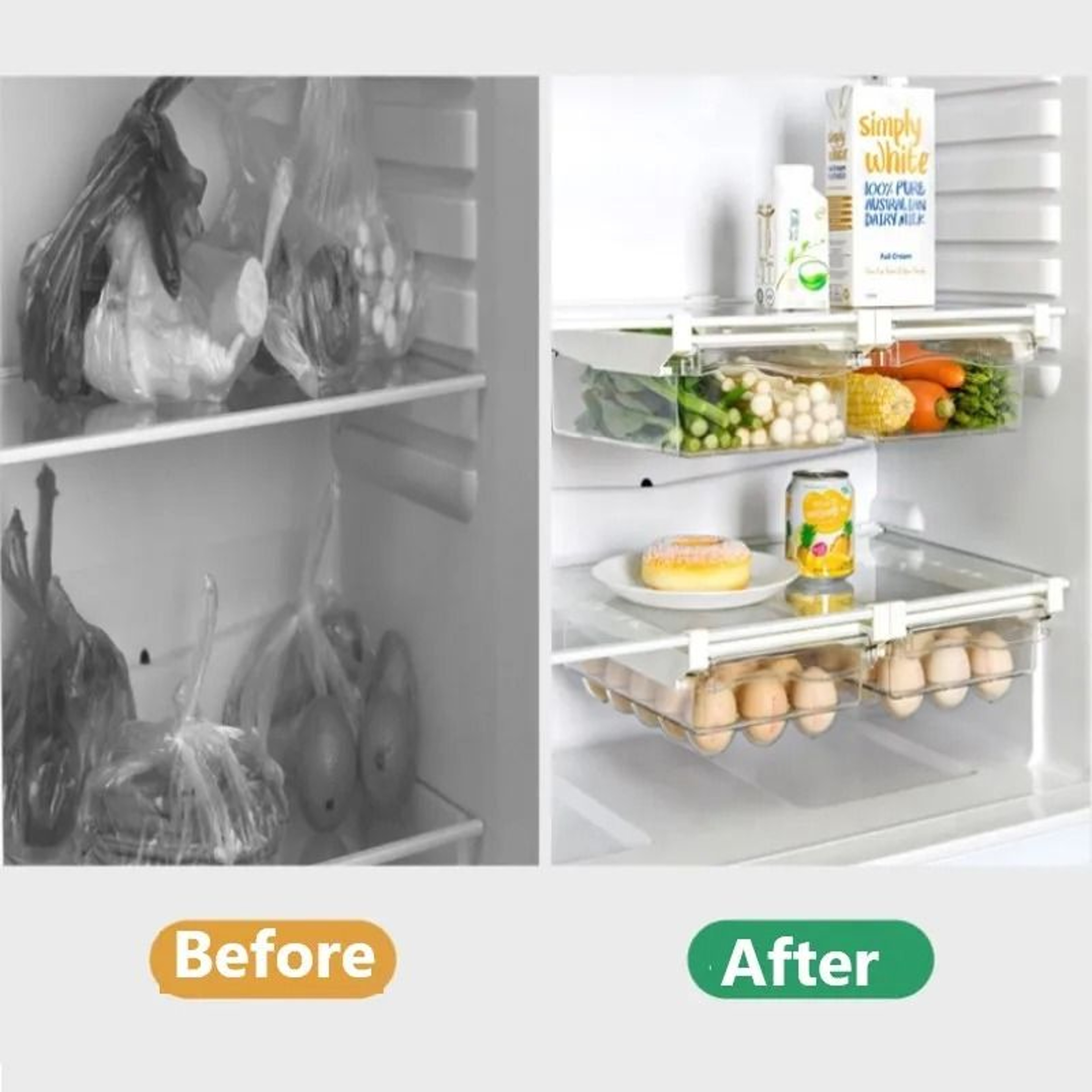 DrawerType UnderShelf Refrigerator Storage Box  Clear FruitEgg Organizer 1