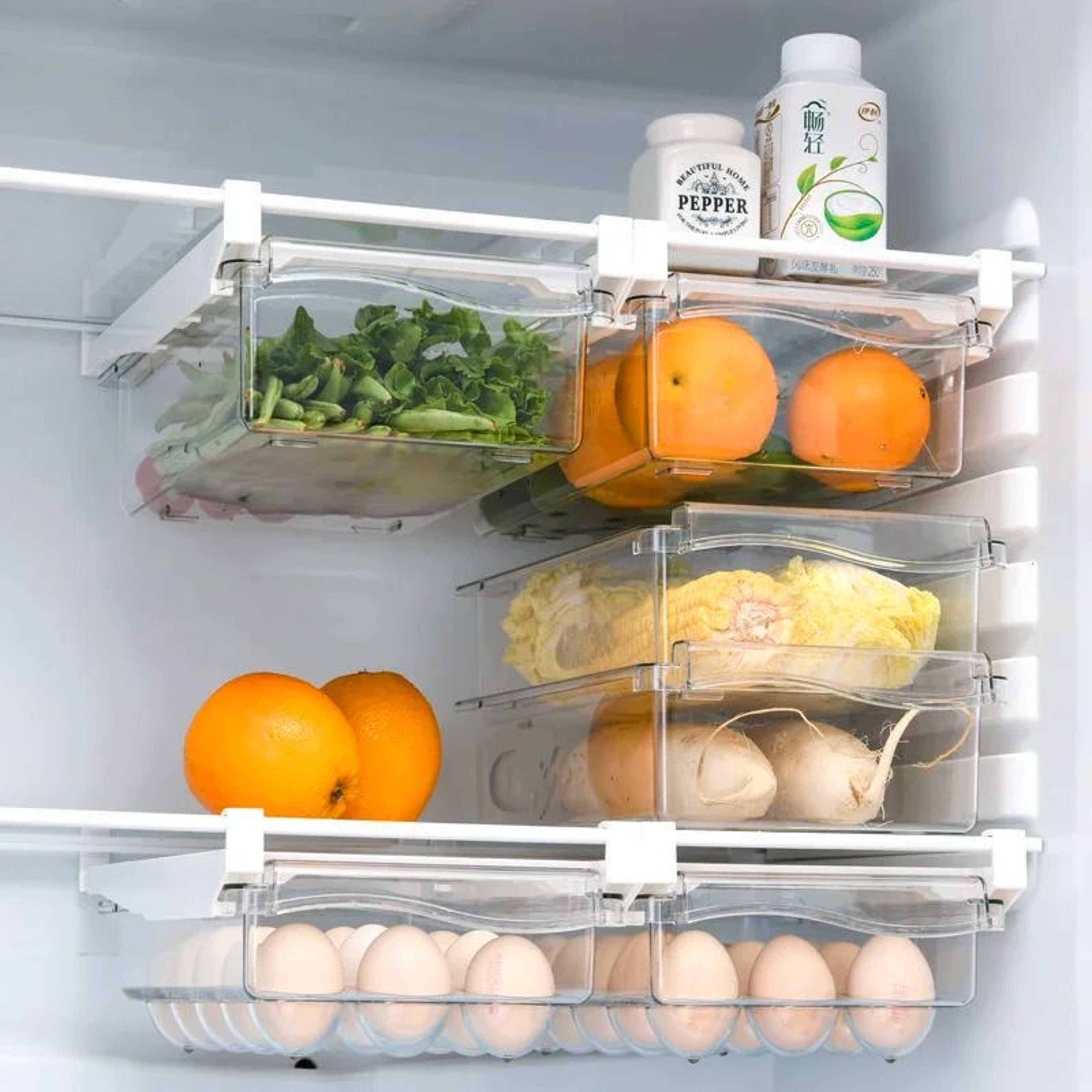 DrawerType UnderShelf Refrigerator Storage Box  Clear FruitEgg Organizer 4