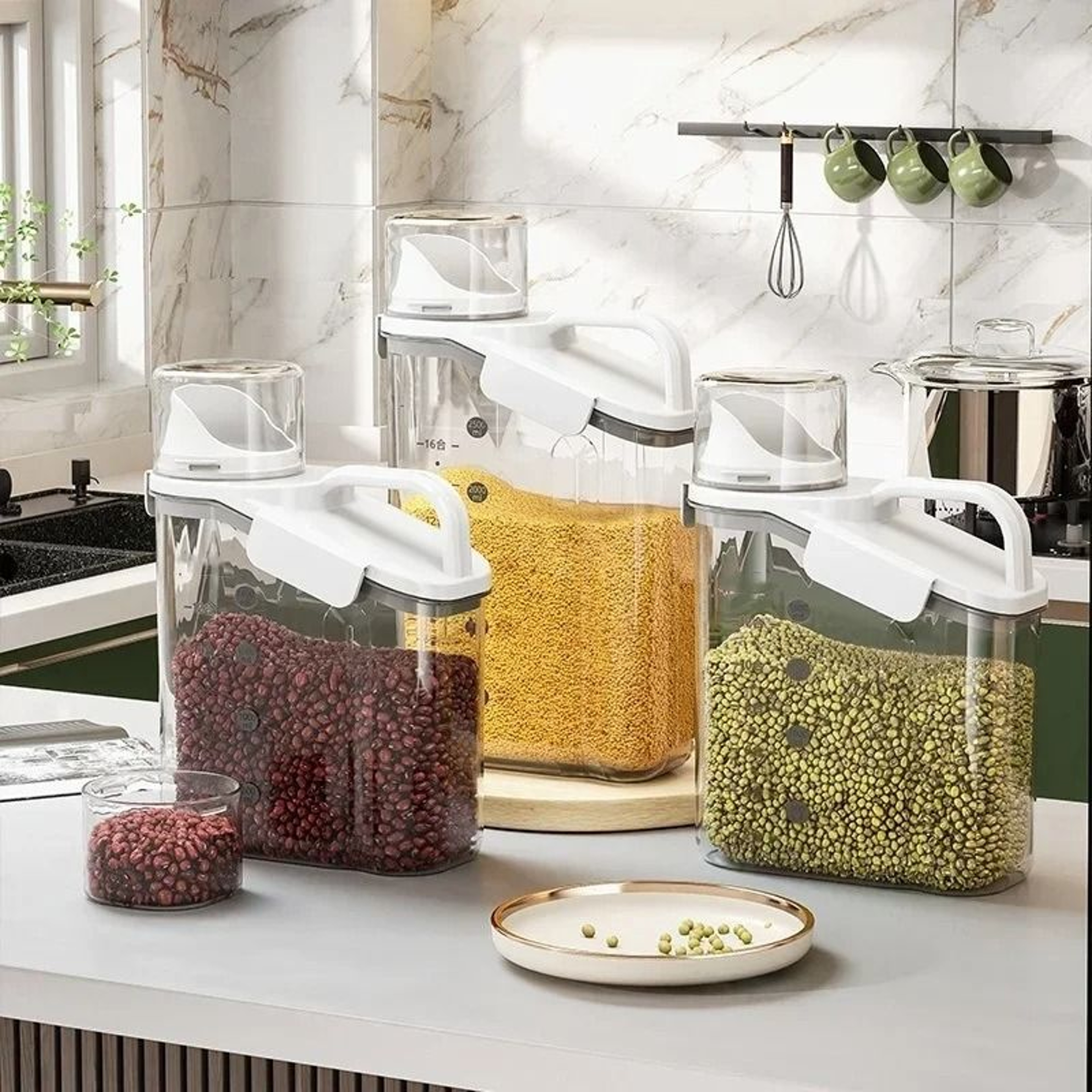 1500ML Grain Storage Tank  Airtight Cereal Storage Dispenser Box With Measuring Cup 1