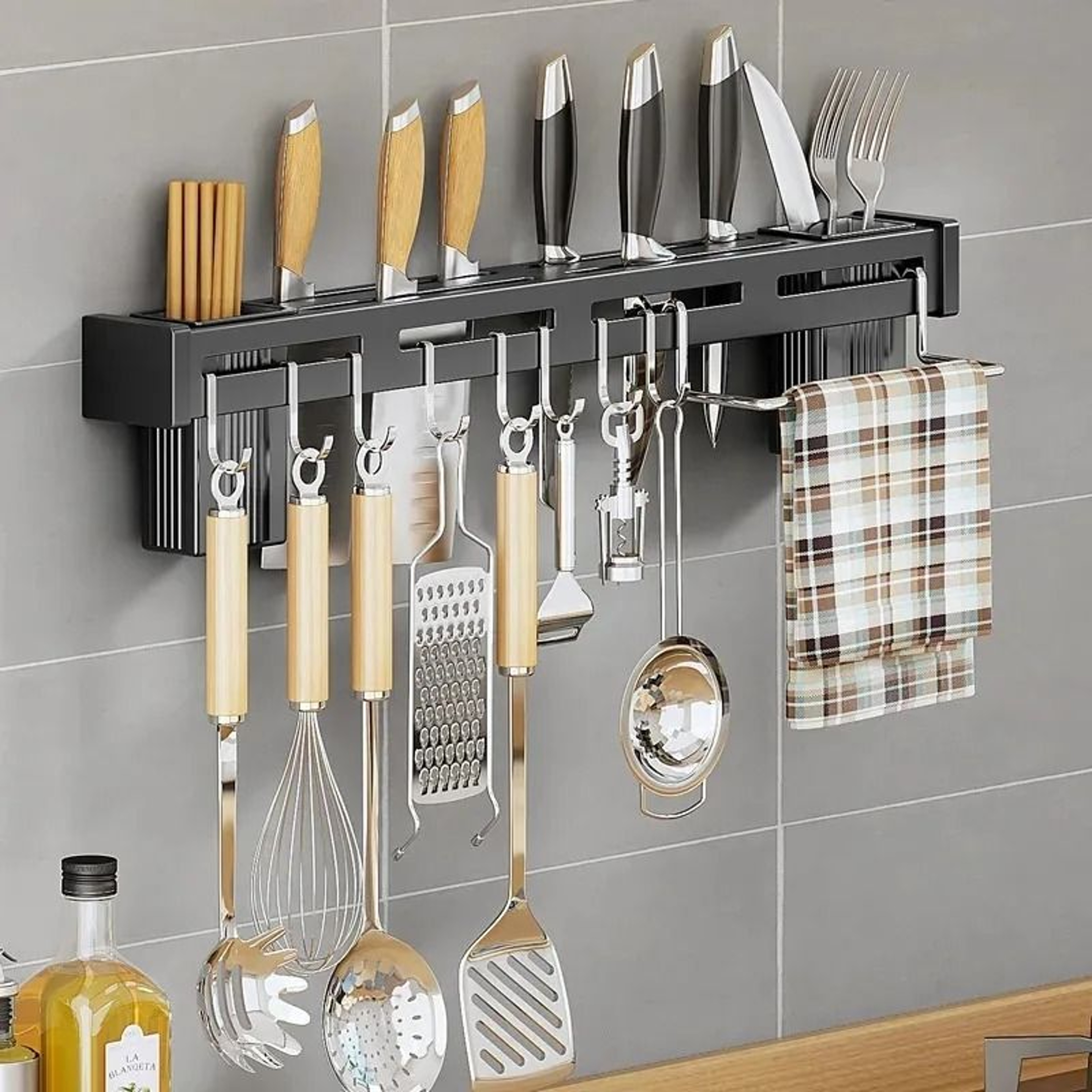 WallMounted Stainless Steel Knife Holder  Kitchen Tool Storage Rack 3