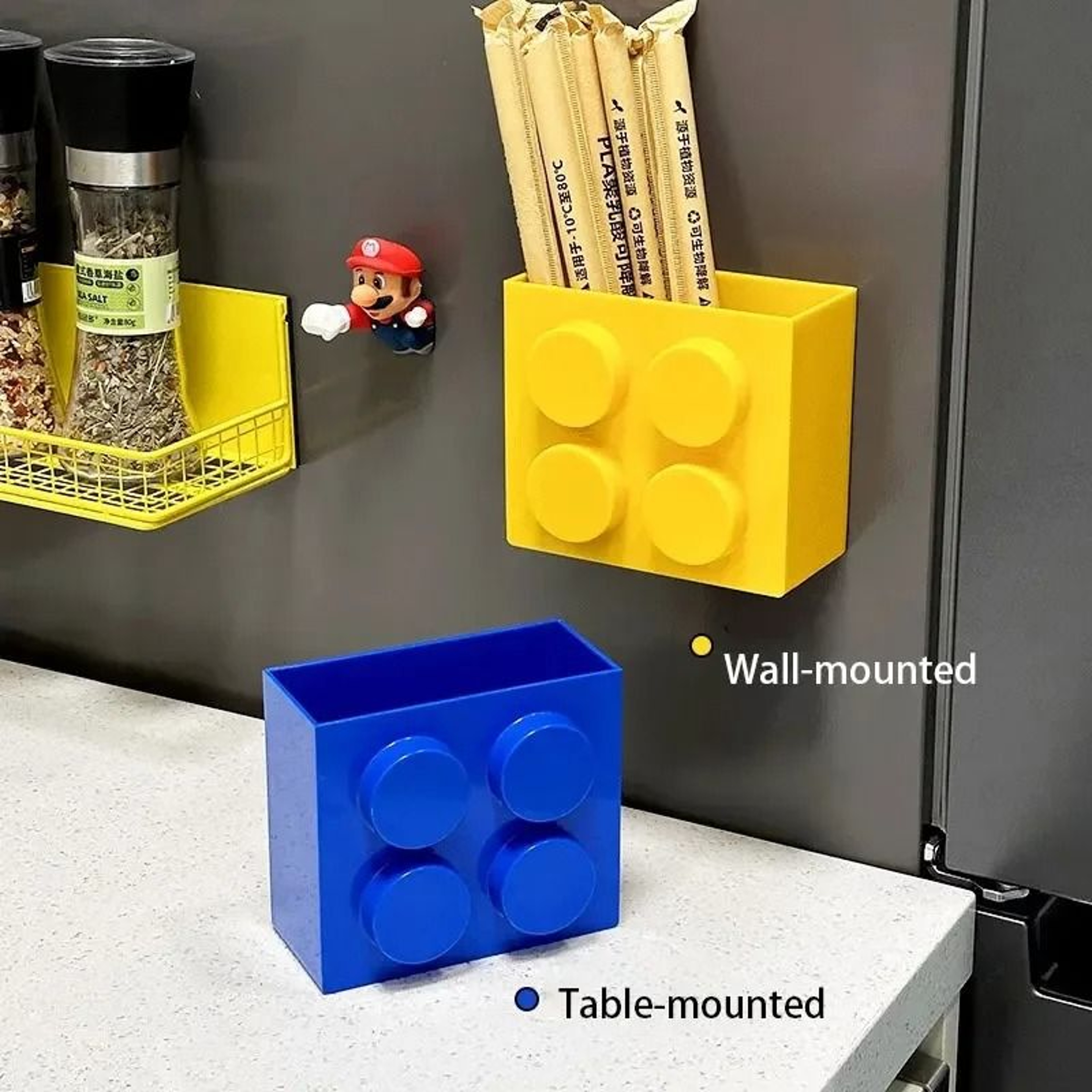 Modular BuildingBlock Magnetic Storage Box  Floating Refrigerator Wall Organizer 3