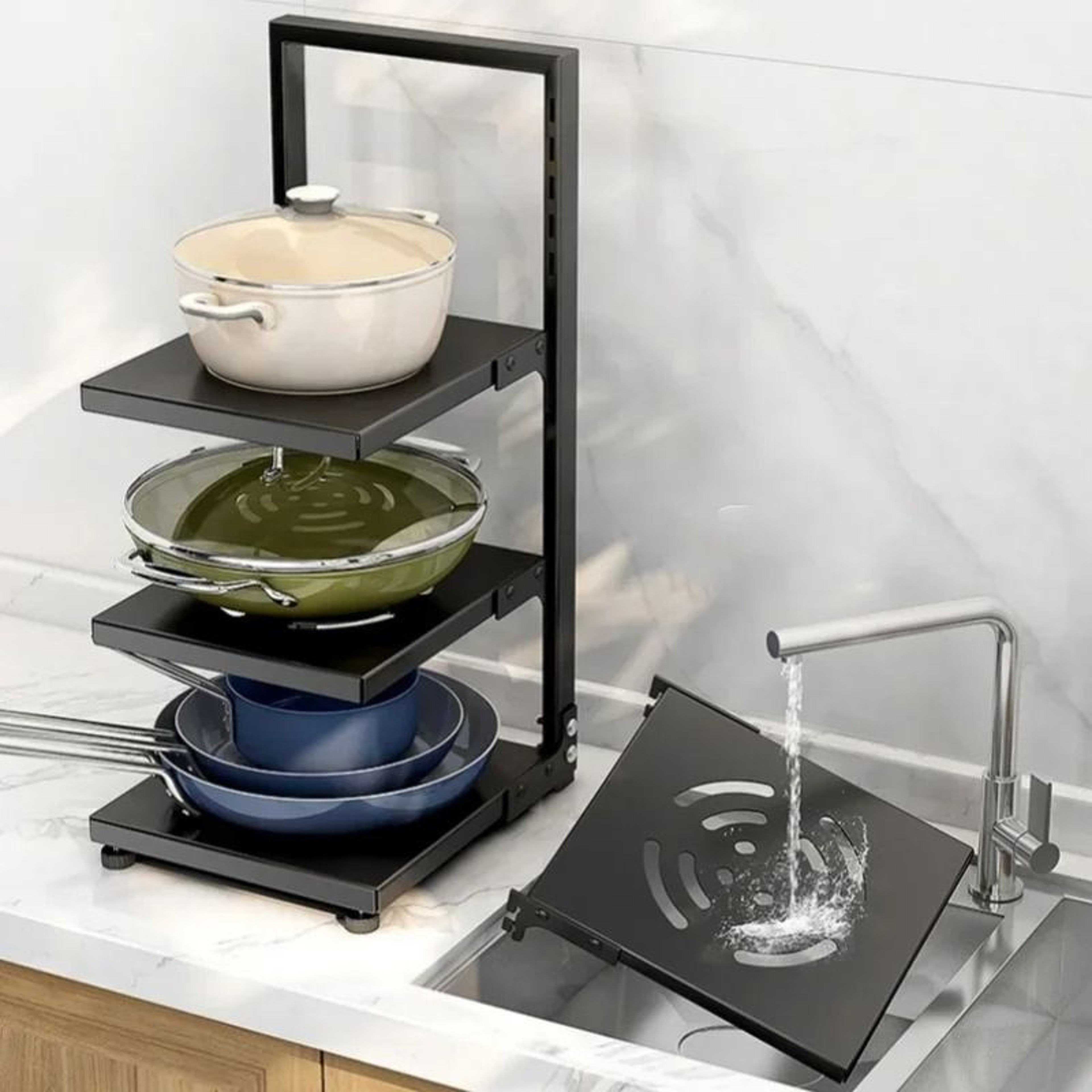 Carbon Steel MultiLayer UnderSink Cabinet  HeavyDuty Pot Organizer Rack 1