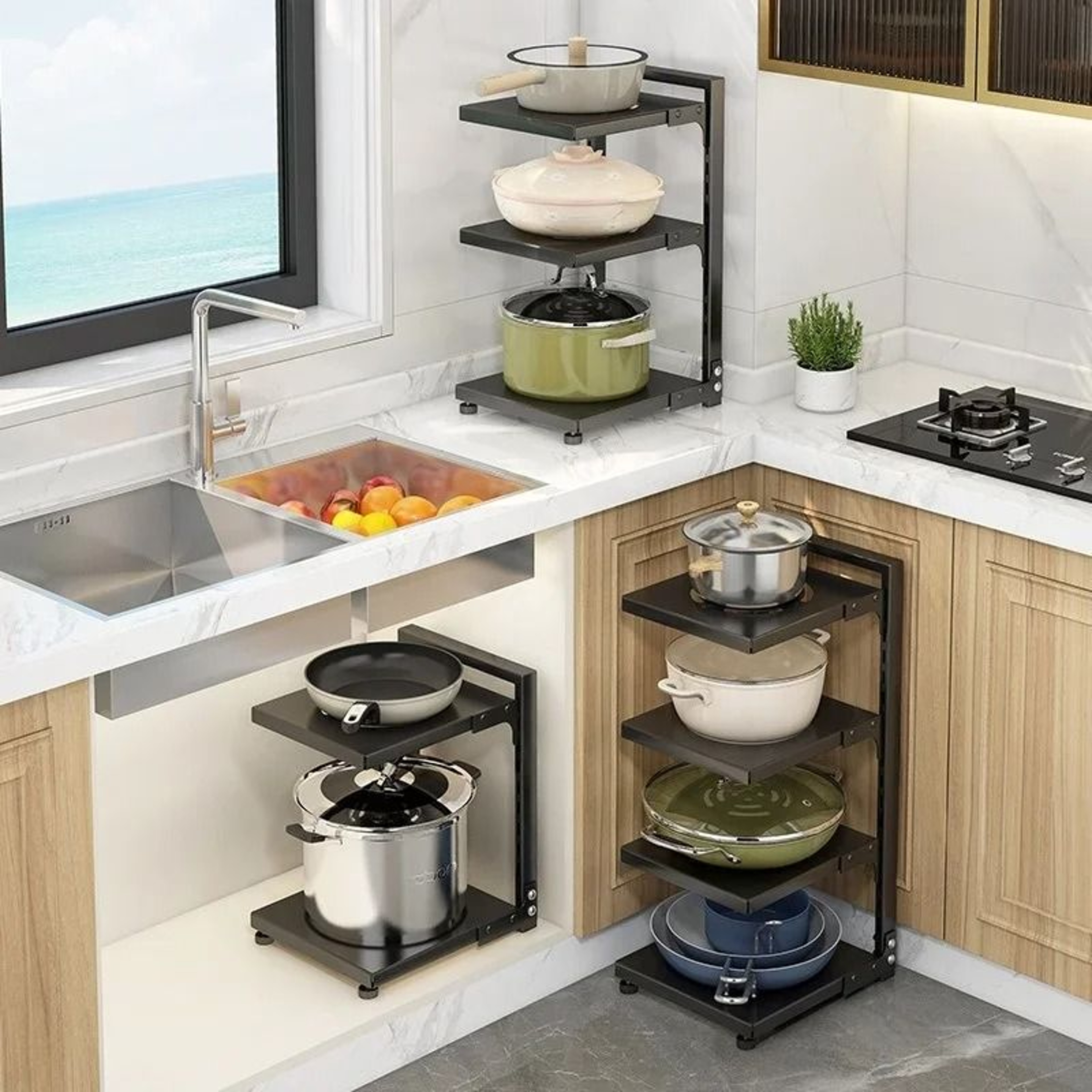 Carbon Steel MultiLayer UnderSink Cabinet  HeavyDuty Pot Organizer Rack 5