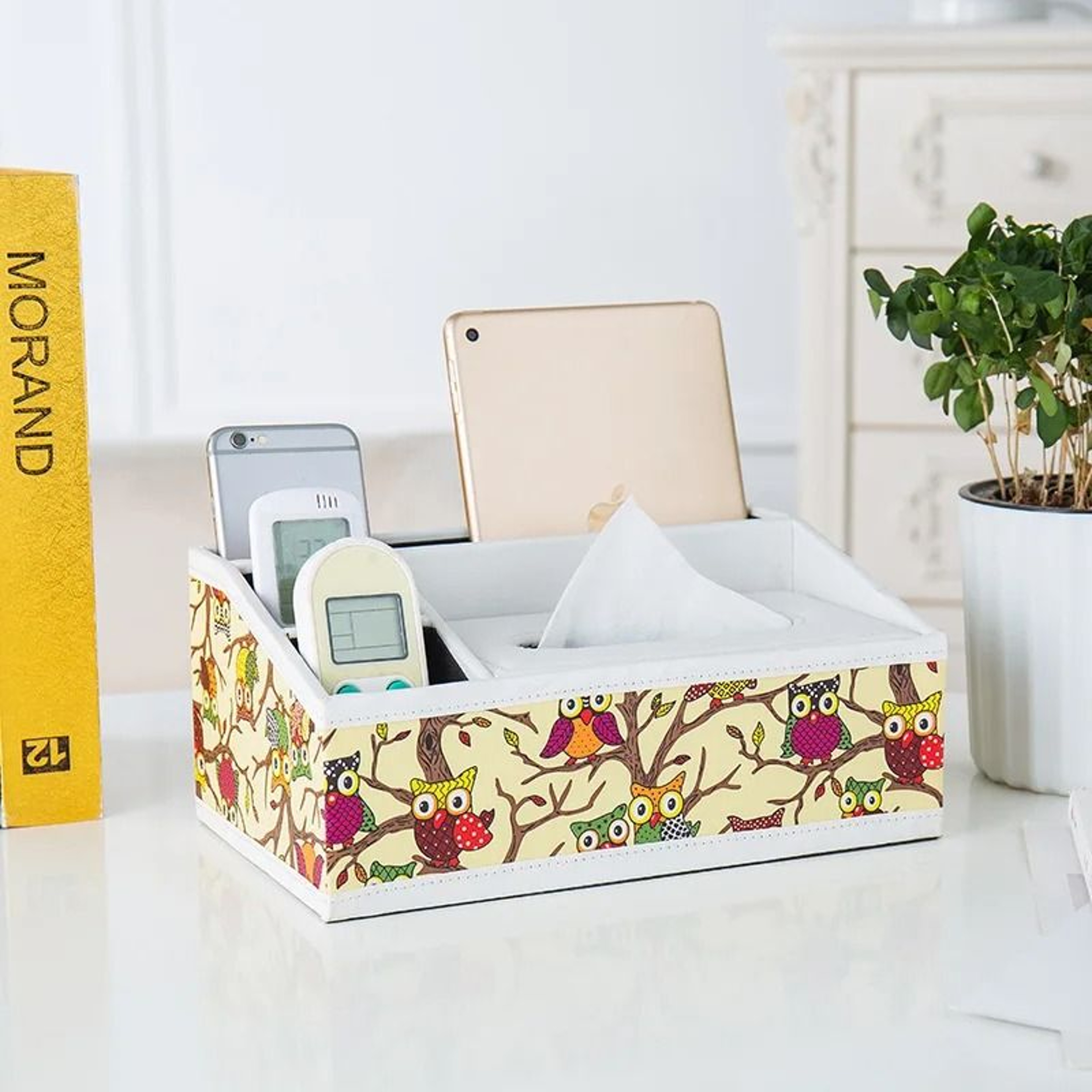 Multifunctional Tissue Box With Stationery Remote Control Organizer 10