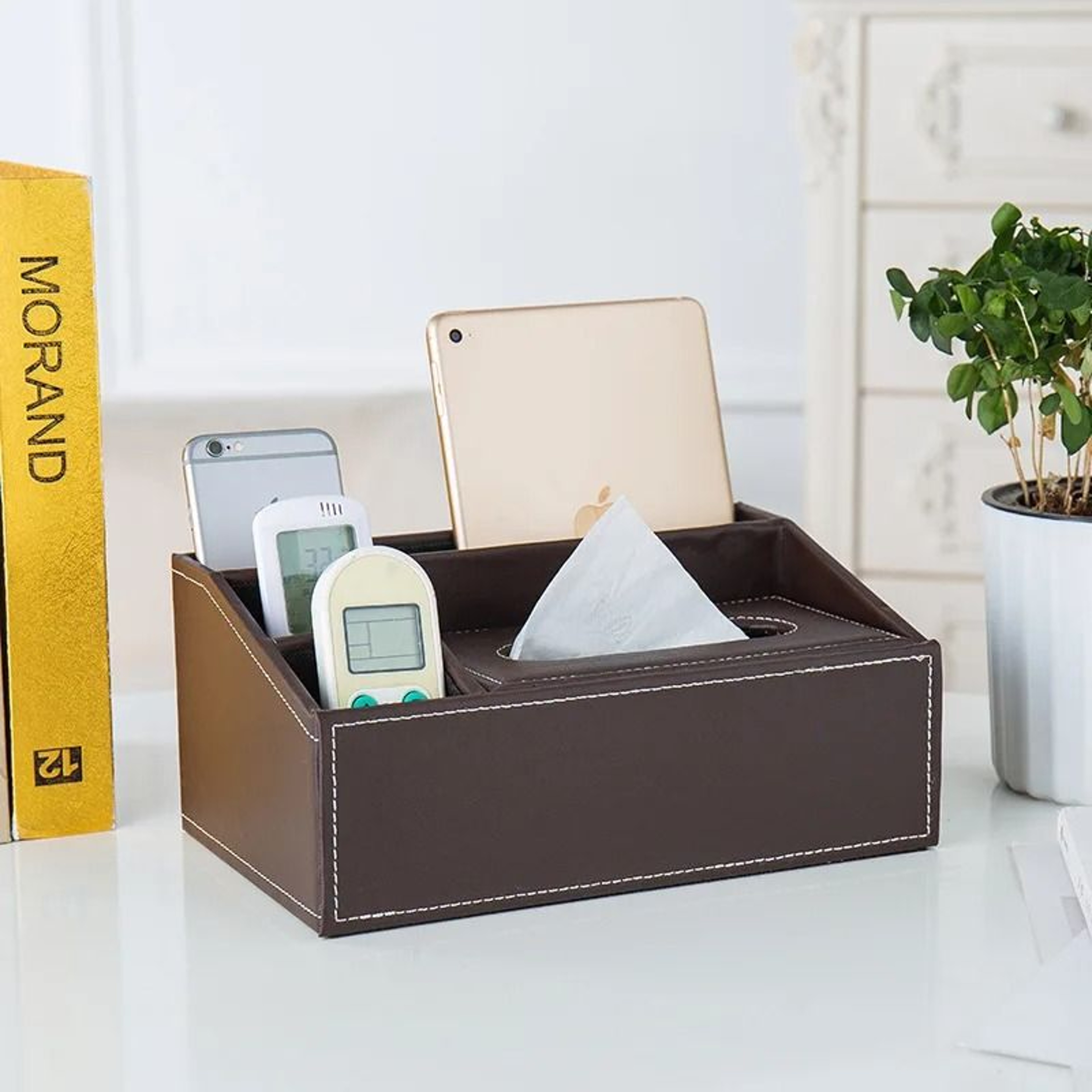 Multifunctional Tissue Box With Stationery Remote Control Organizer 11