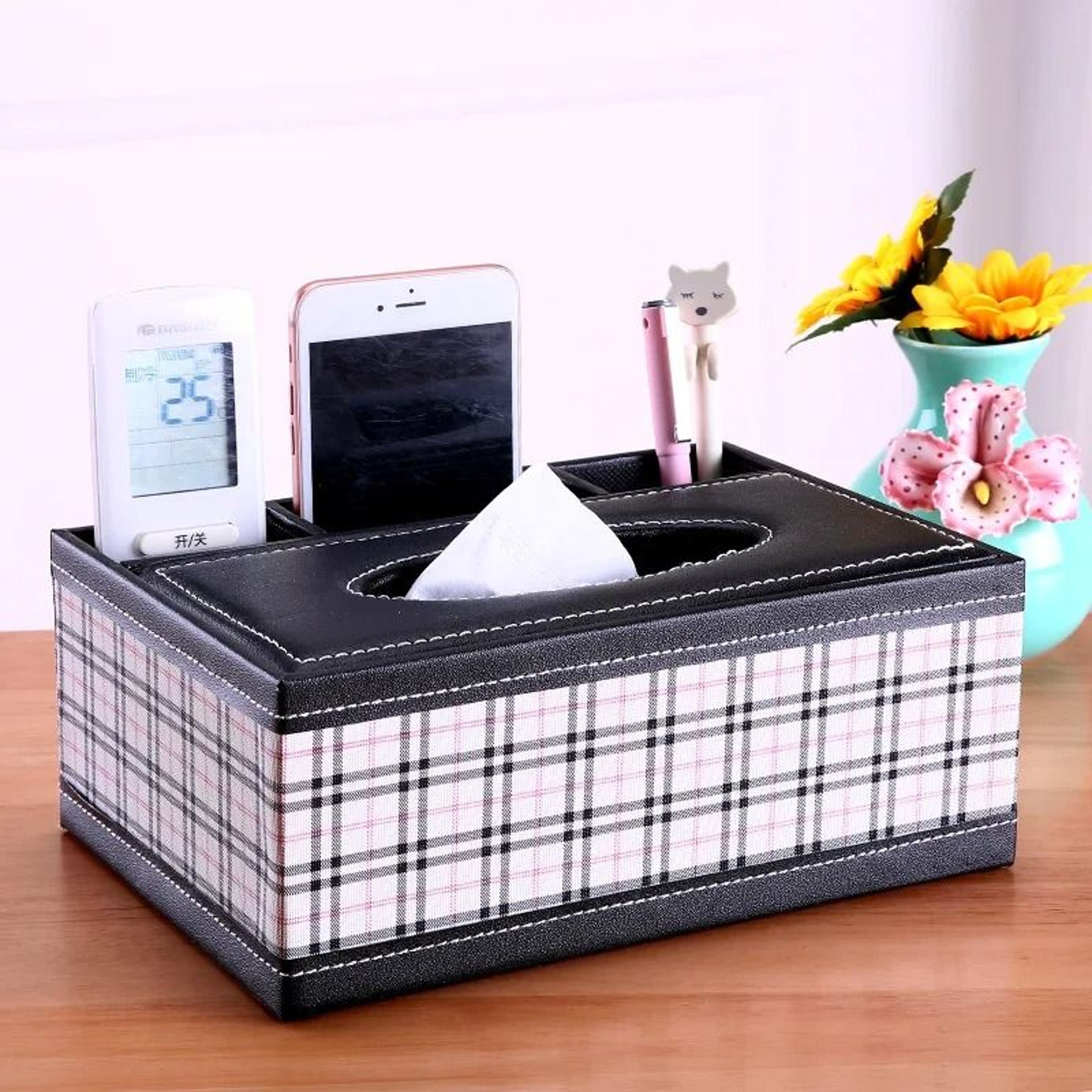 Multifunctional Tissue Box With Stationery Remote Control Organizer 18